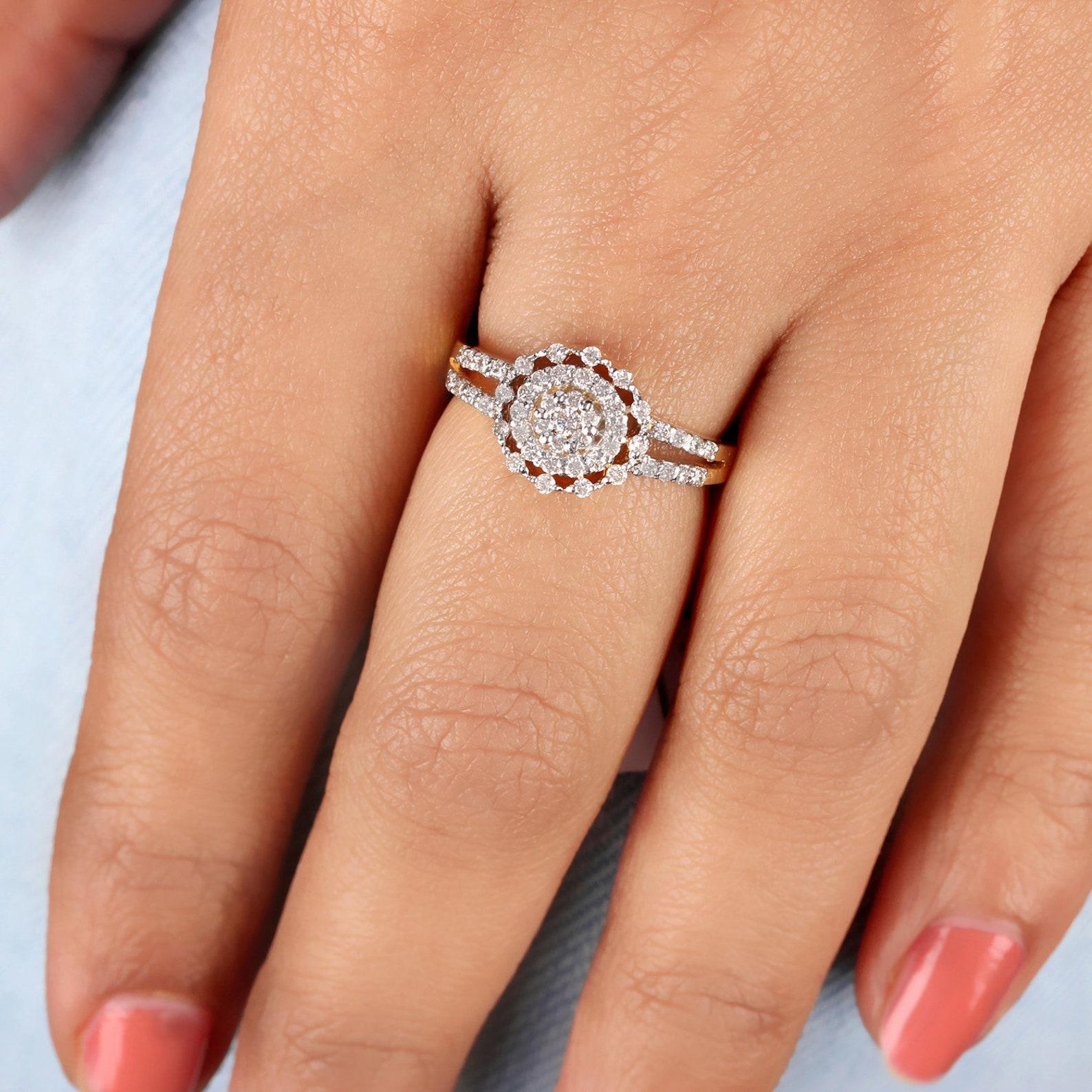 Art déco 14k Solid Yellow Gold Natural Pave Diamond Ring Stackable Ring For Wedding Gift. en vente