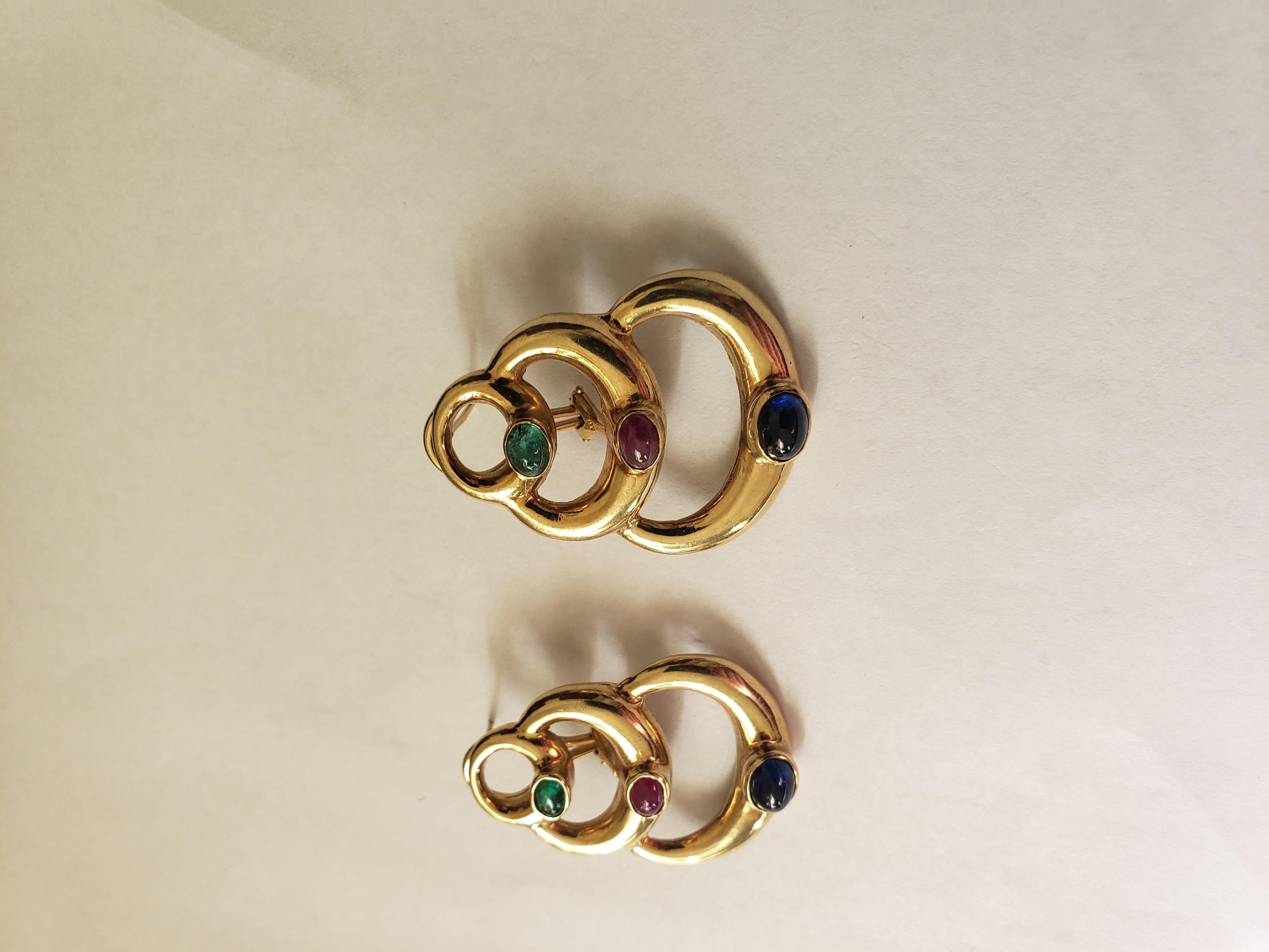 Women's or Men's NEW 14K Solid Yellow Gold Natural Sapphire, Ruby and Emerald Earrings For Sale