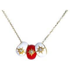 Collar de oro amarillo macizo de 14 quilates con colgante de esmalte de oro rojo y blanco de 14 quilates