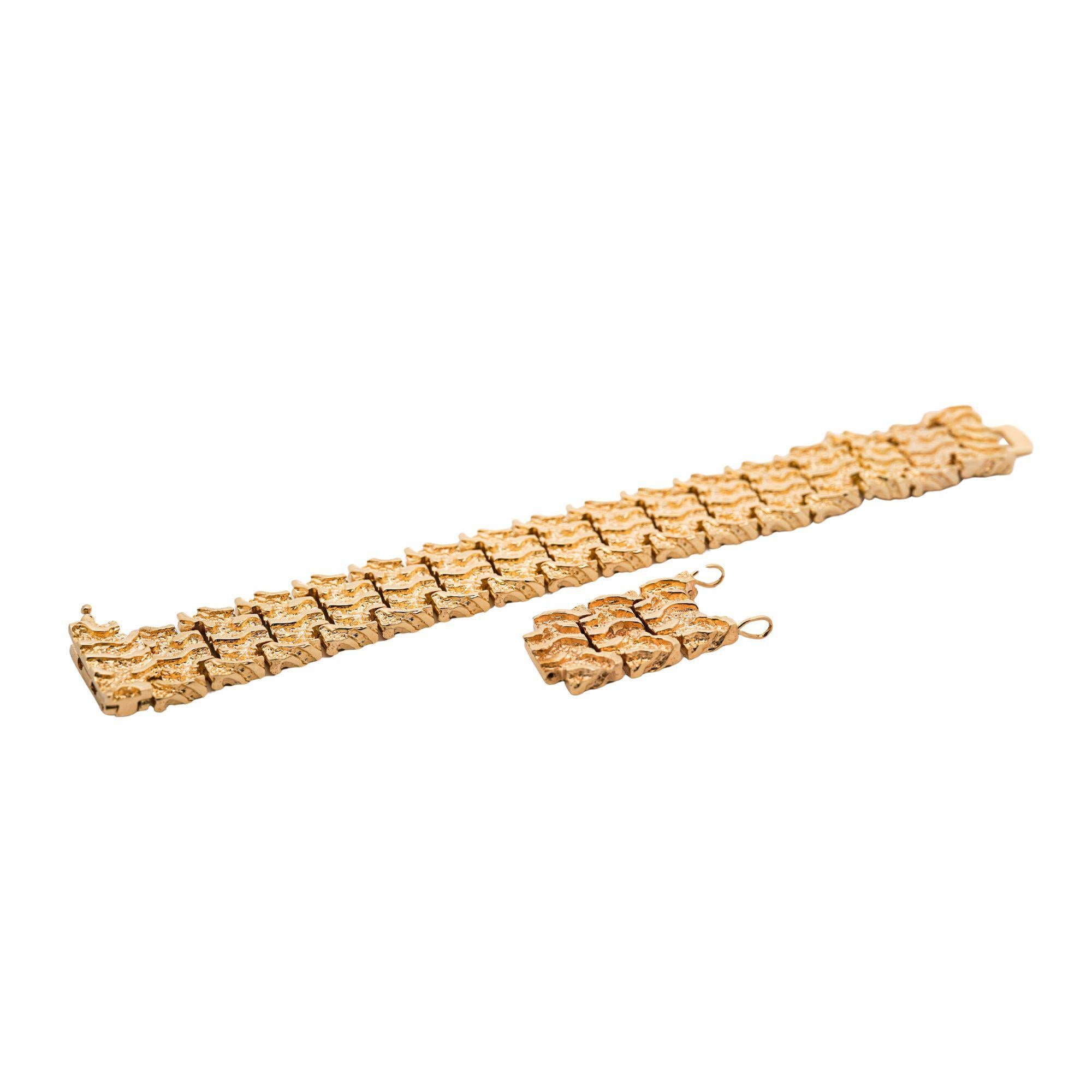 14K massivem Gelbgold Nugget Link Herrenarmband im Angebot 3