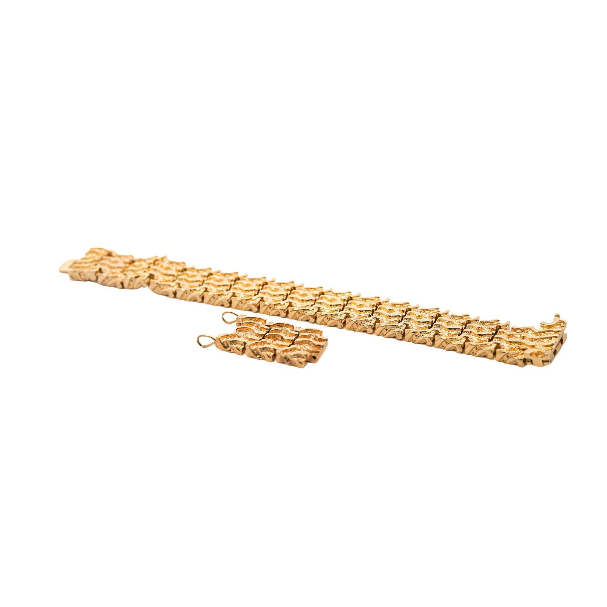 14K massivem Gelbgold Nugget Link Herrenarmband im Angebot 5