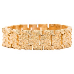 14K Solid Yellow Gold Nugget Link Mens Bracelet