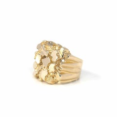 14k Solid Yellow Gold Nugget Men's Big Band Ring