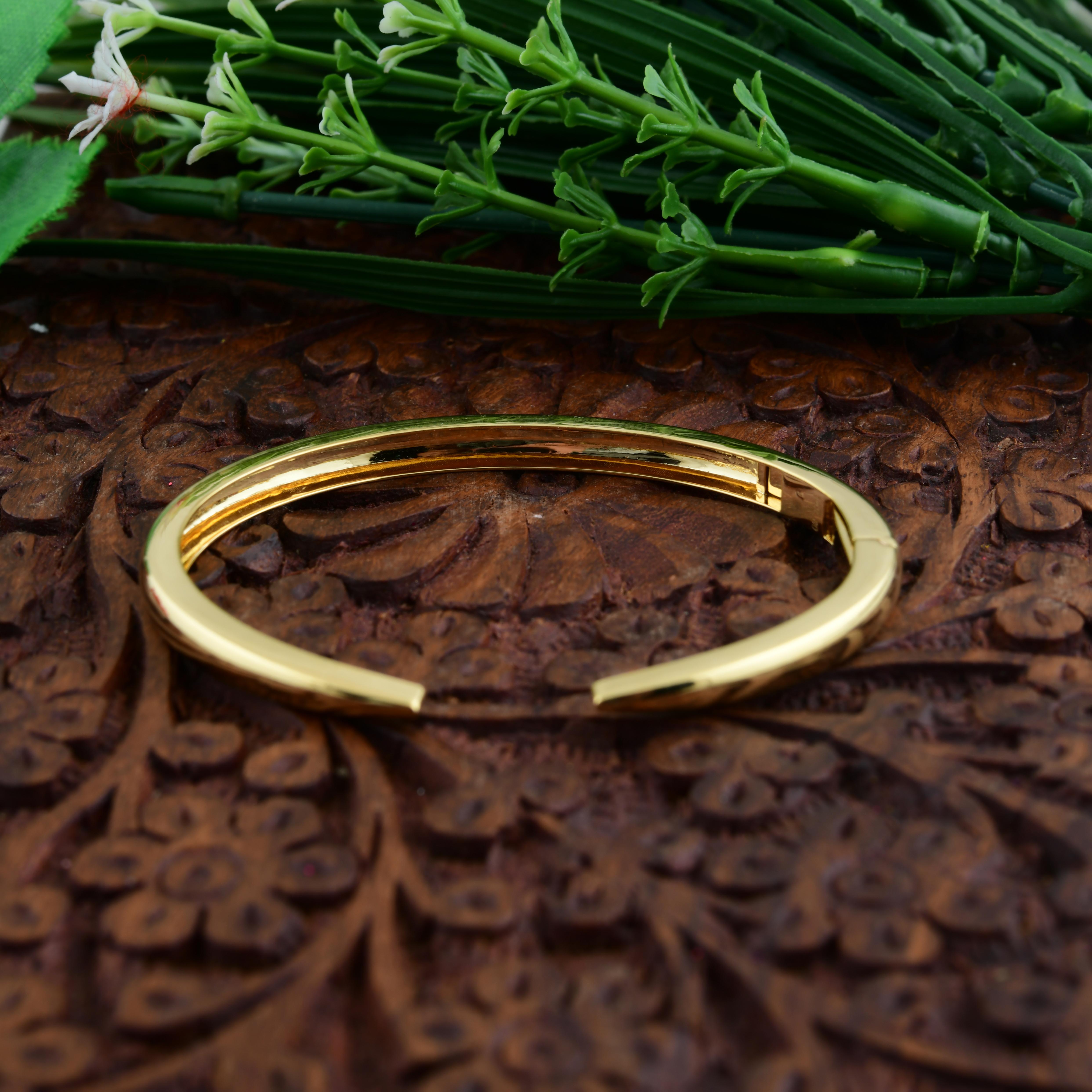 14k Solid Yellow Gold Open Cuff Bangle Bracelet for Her For Sale 7