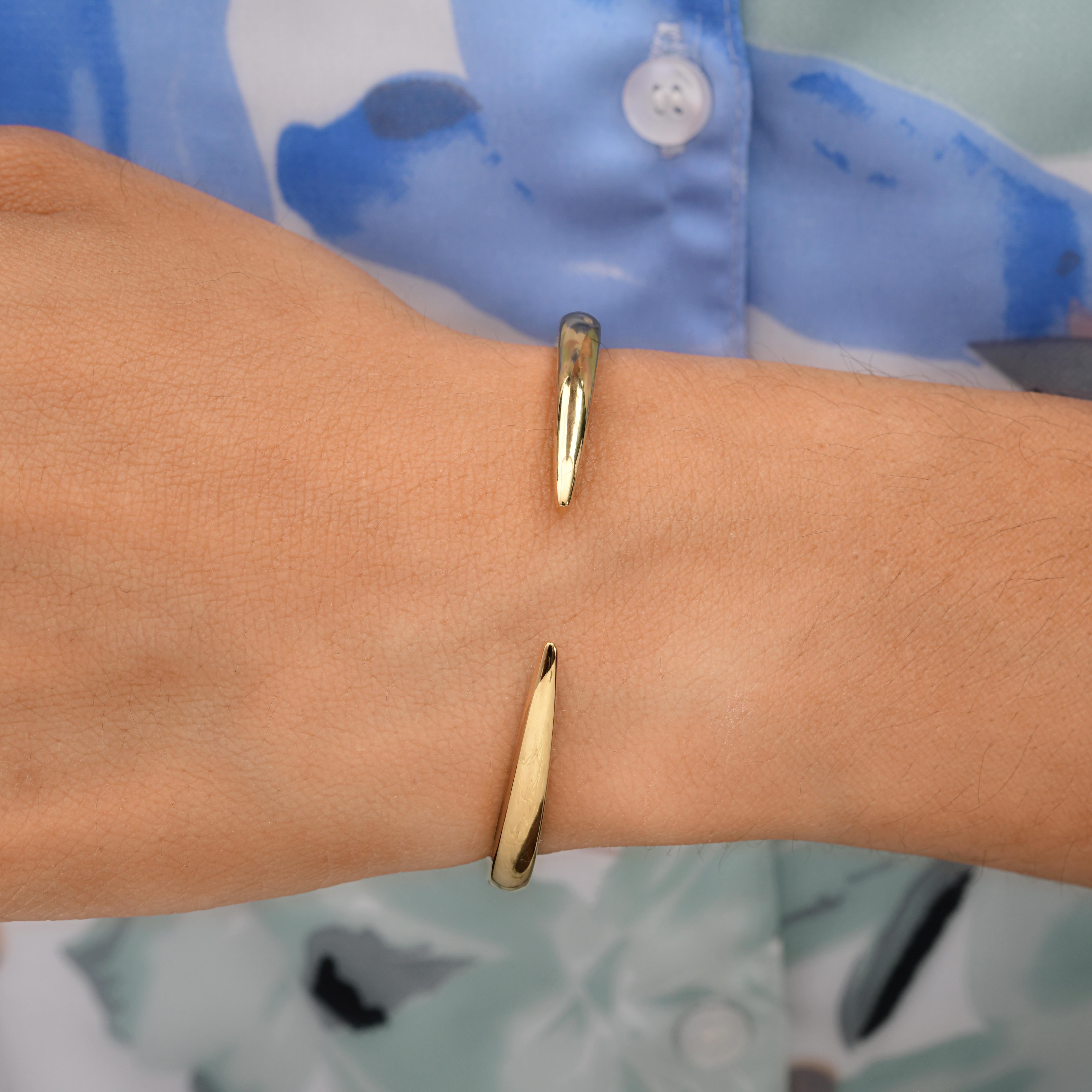 Women's 14k Solid Yellow Gold Open Cuff Bangle Bracelet for Her For Sale