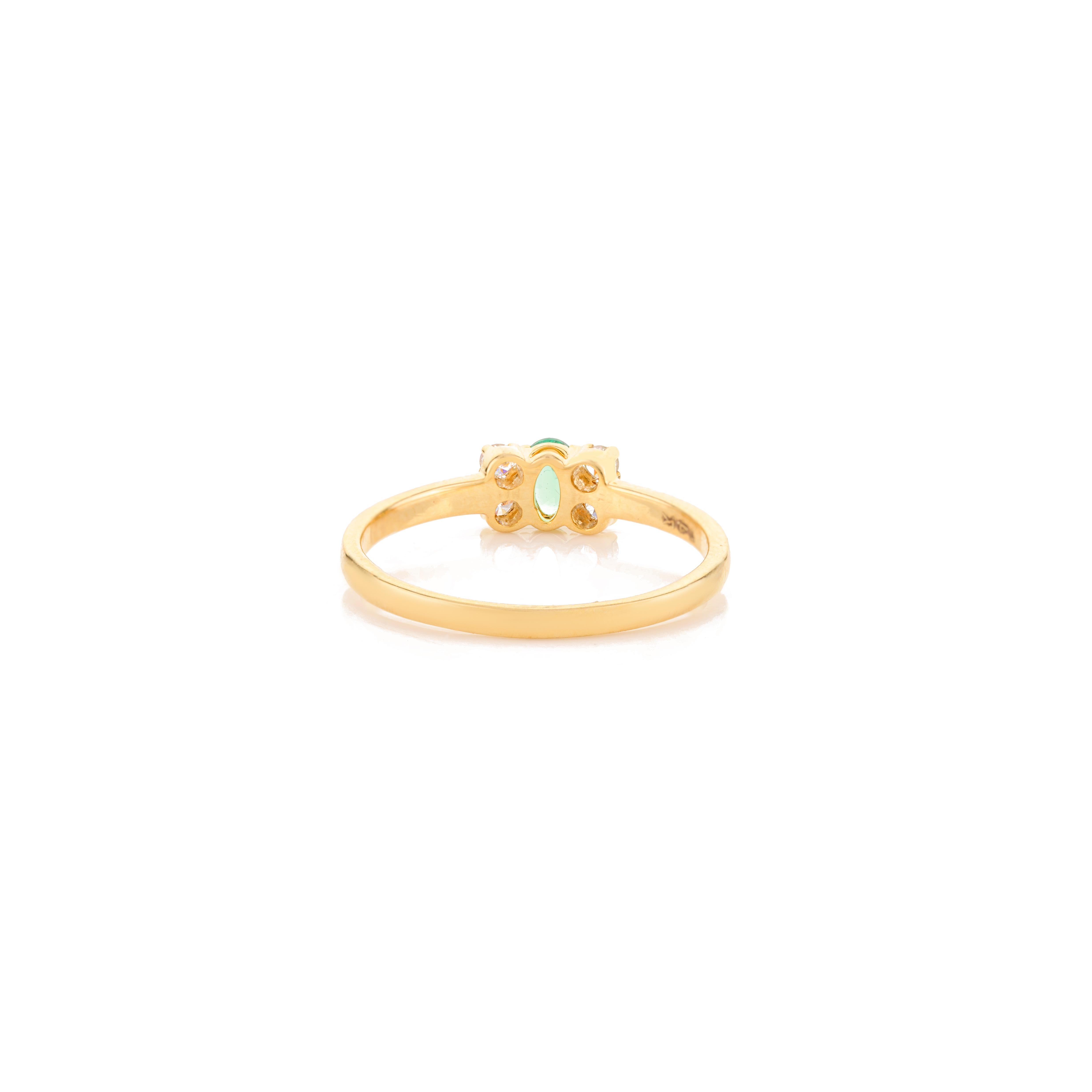 For Sale:  14k Solid Yellow Gold Oval Cut Emerald Gemstone and Diamond Ring for Women 4