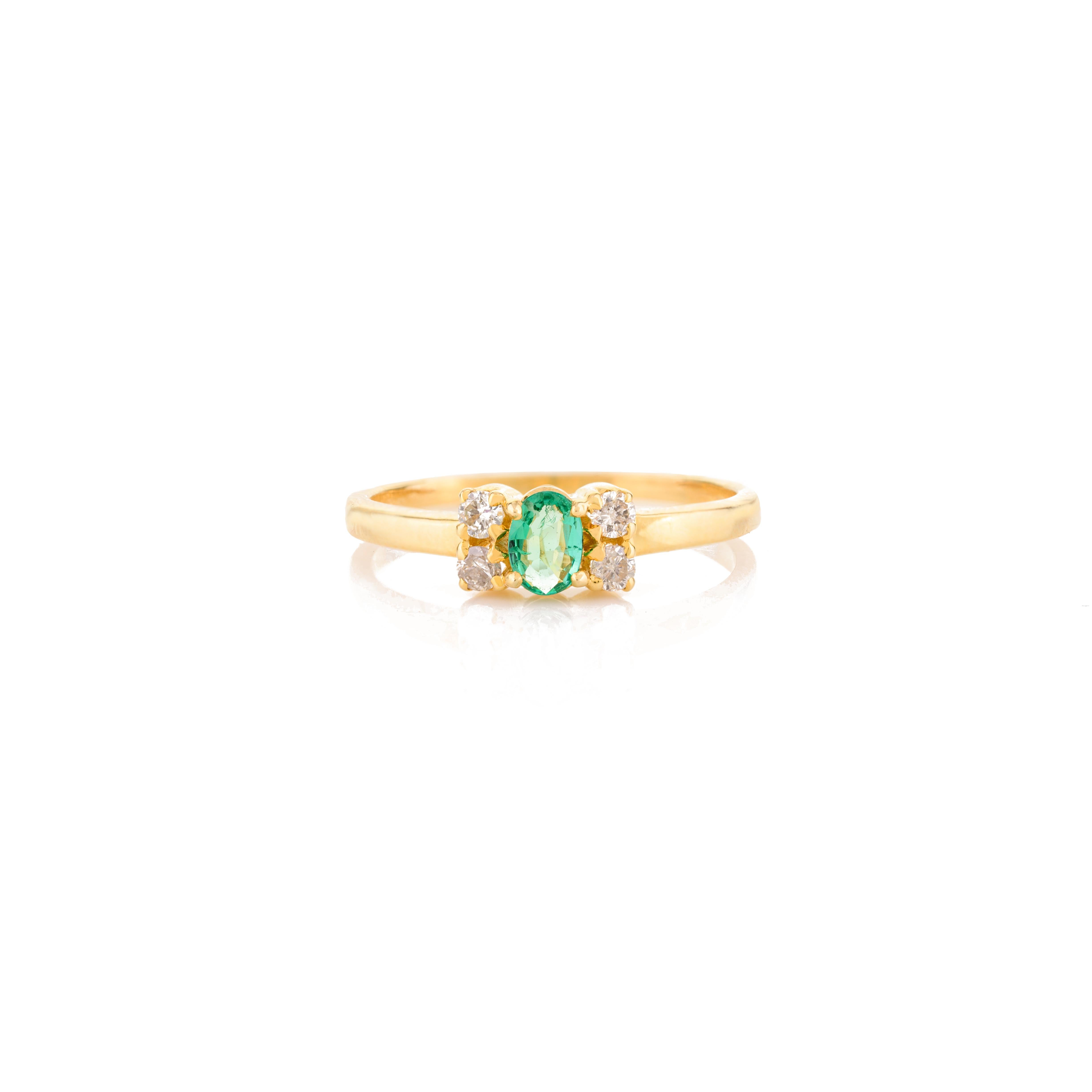 For Sale:  14k Solid Yellow Gold Oval Cut Emerald Gemstone and Diamond Ring for Women 6