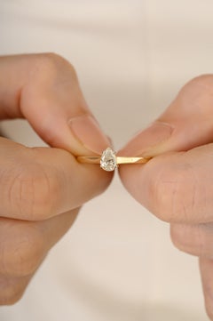 14K Solid Yellow Gold Pear Cut Diamond Solitaire Engagement Ring Gift for Women