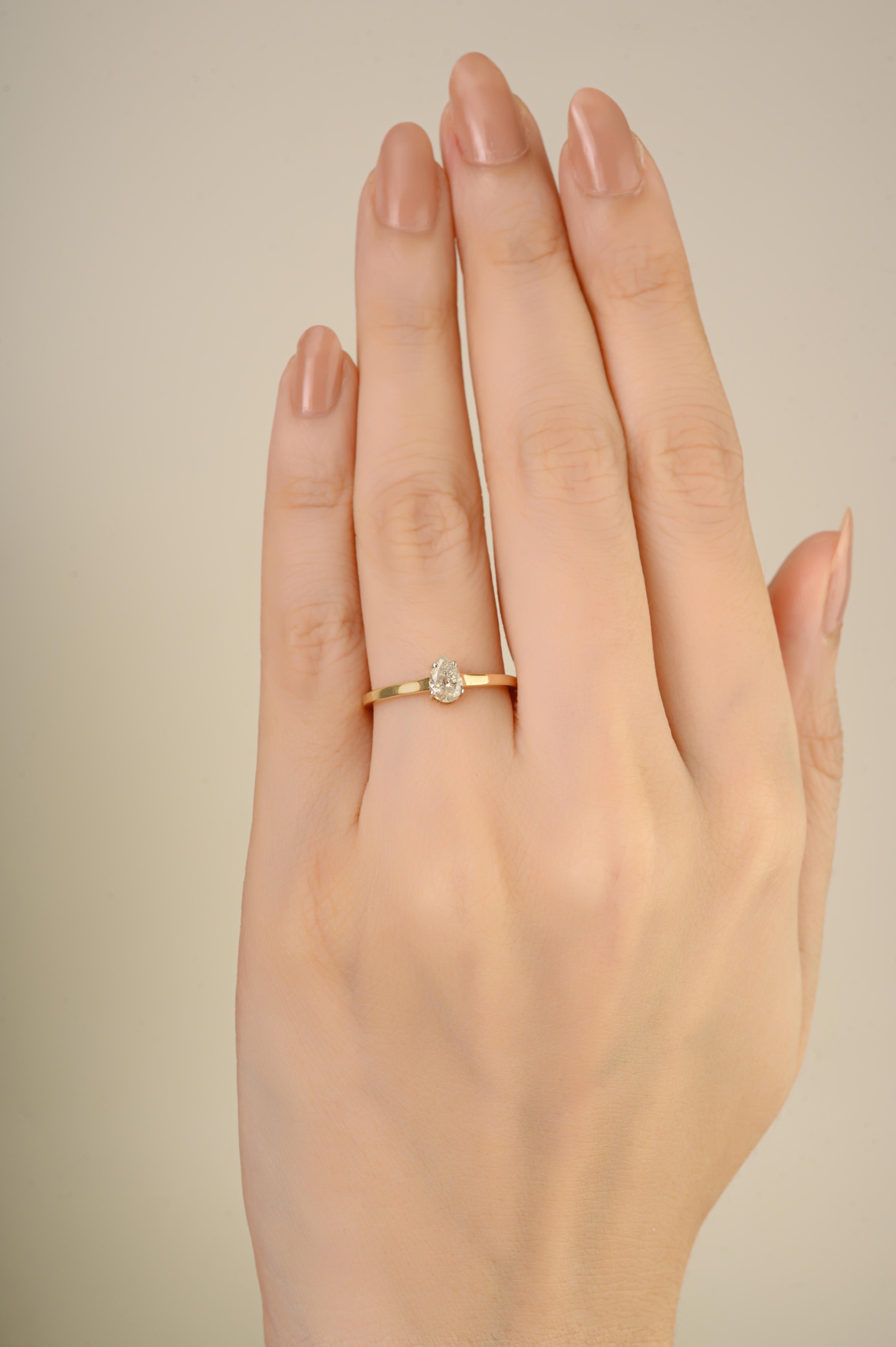 En vente :  Bague de fiançailles en or jaune massif 14K avec solitaire en diamant taillé en poire Cadeau pour les femmes 6