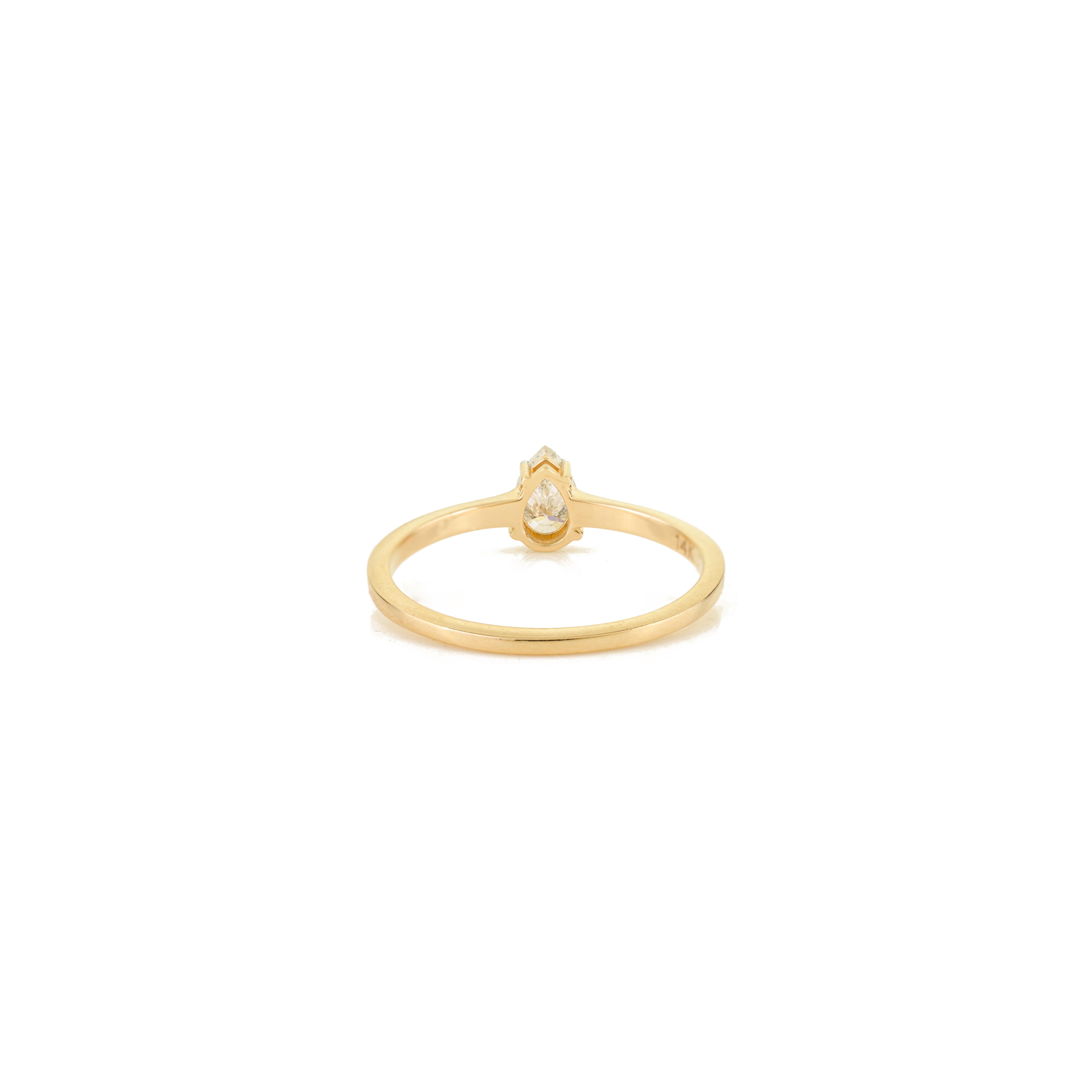 En vente :  Bague de fiançailles en or jaune massif 14K avec solitaire en diamant taillé en poire Cadeau pour les femmes 7