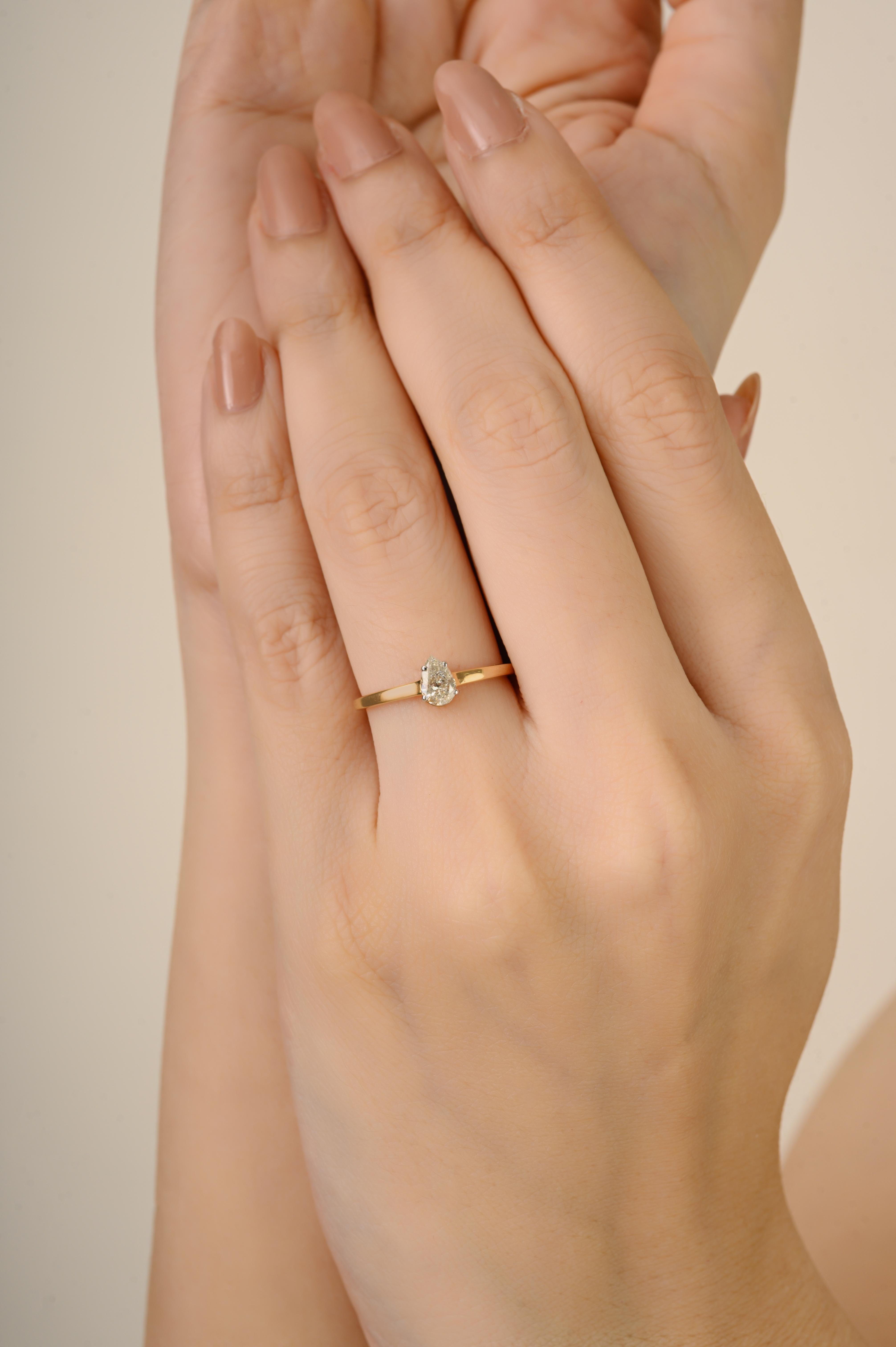 En vente :  Bague de fiançailles en or jaune massif 14K avec solitaire en diamant taillé en poire Cadeau pour les femmes 8