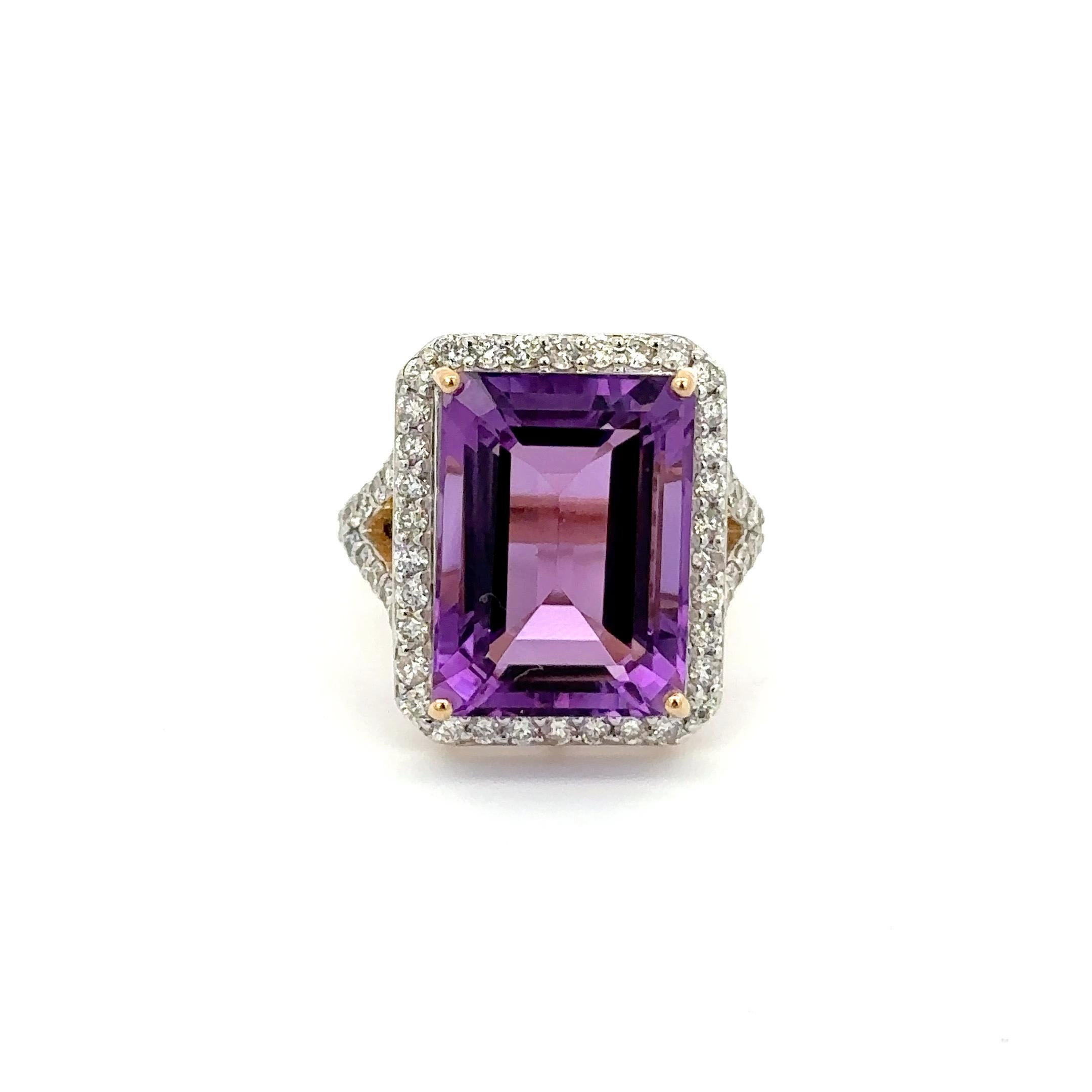 For Sale:  14k Solid Yellow Gold 13.33 Ct Large Octagon Amethyst and Diamond Cocktail Ring 4