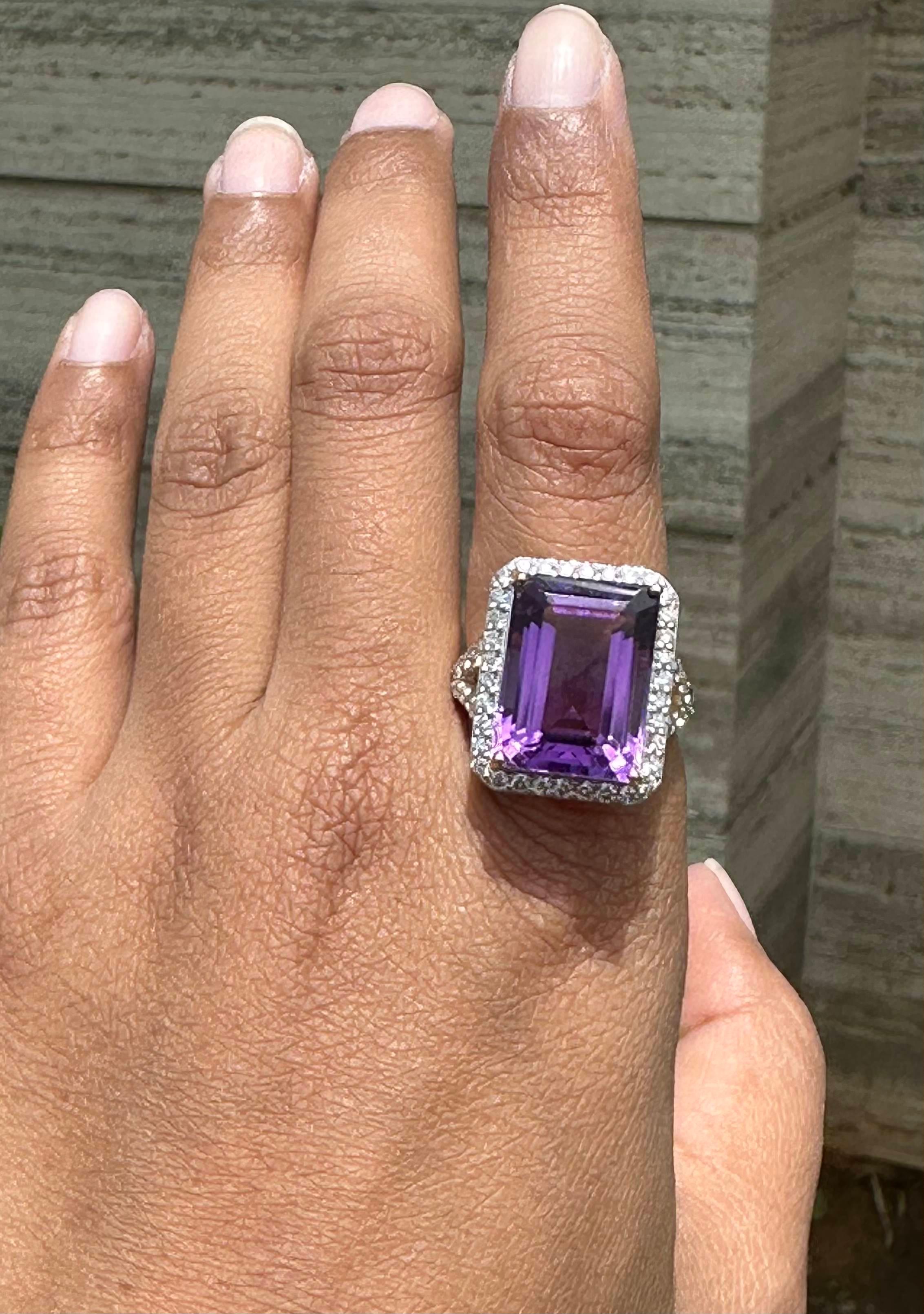 For Sale:  14k Solid Yellow Gold 13.33 Ct Large Octagon Amethyst and Diamond Cocktail Ring 5