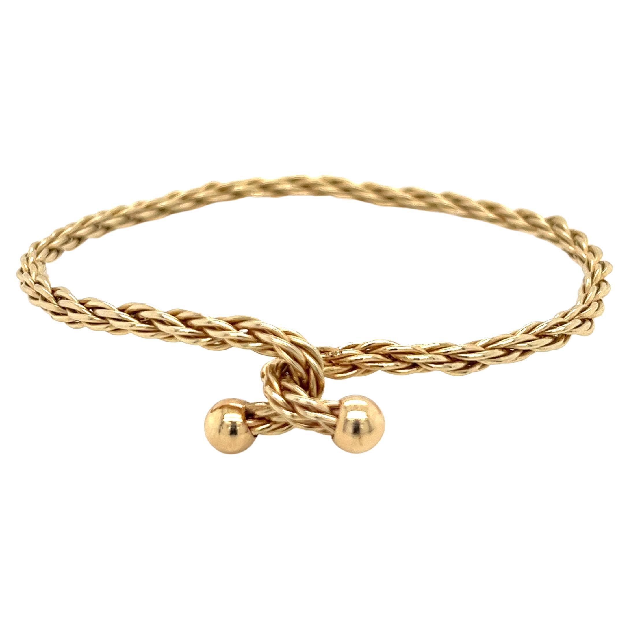 14K Solid Yellow Gold Rope Chain Interlocking Bangle Bracelet For Sale