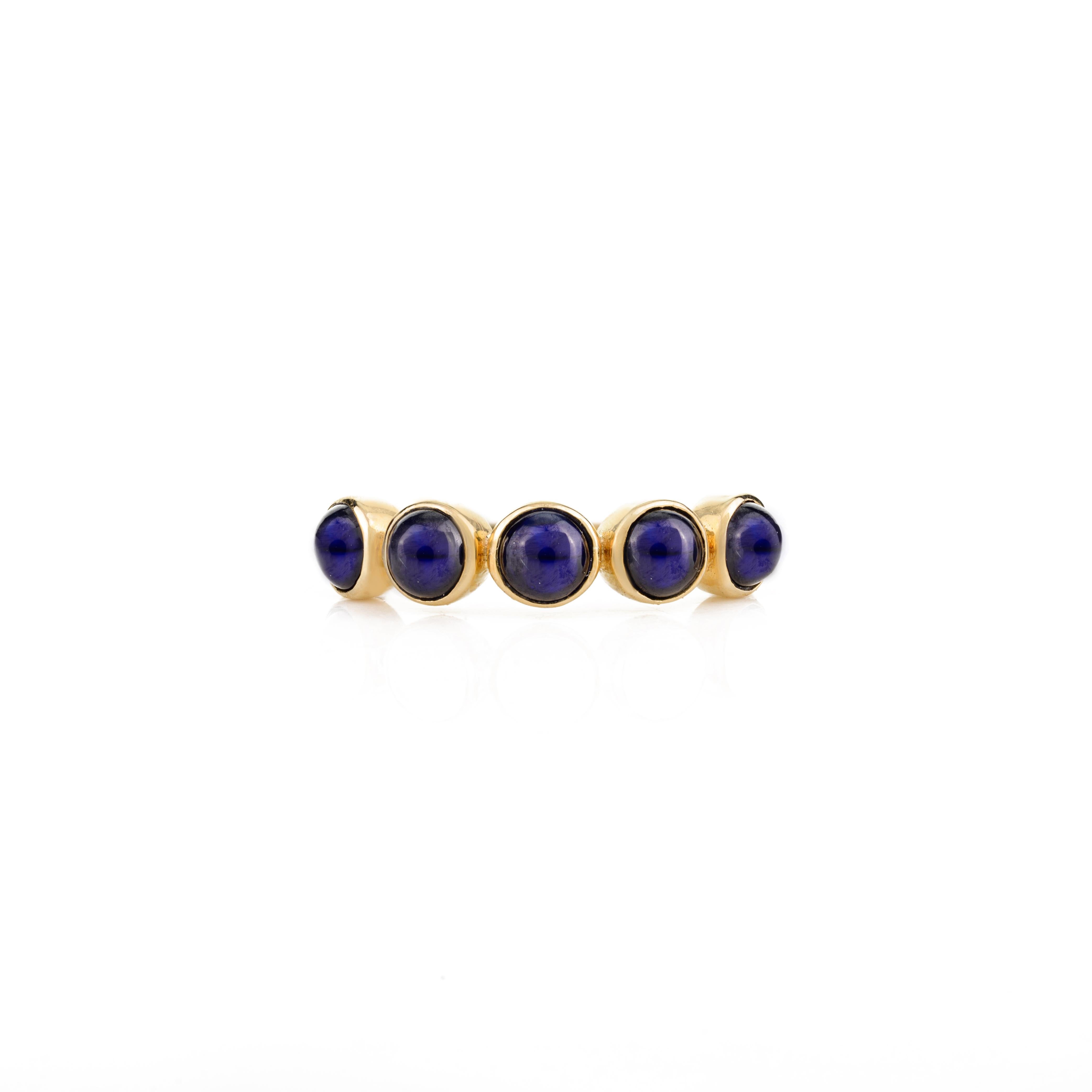 For Sale:  14k Solid Yellow Gold Round Cabochon Blue Sapphire Half Eternity Band Ring 2