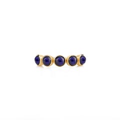 14k Solid Yellow Gold Round Cabochon Blue Sapphire Half Eternity Band Ring