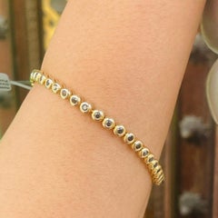 14k Solid Yellow Gold Round Cut Mounted Black Diamond Tennis Bracelet for Women