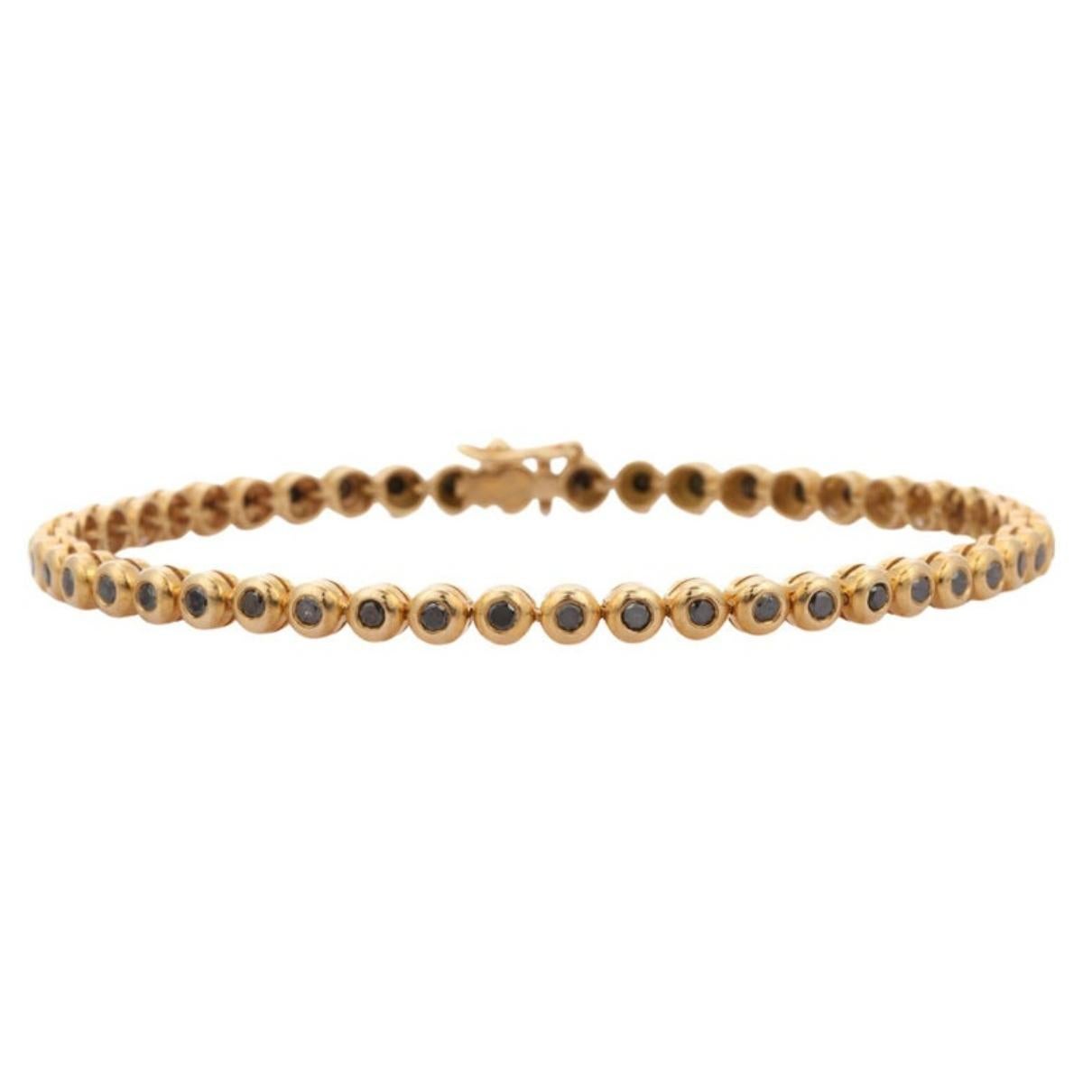 Modern 14k Solid Yellow Gold Round Cut Mounted Black Diamond Tennis Bracelet for Women For Sale