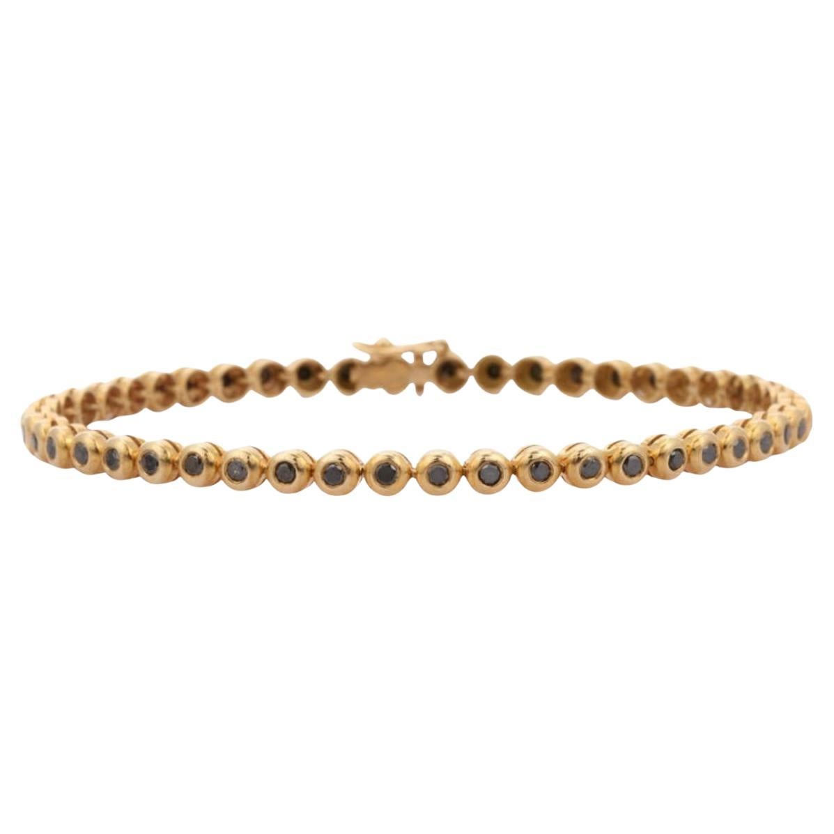 14k Solid Yellow Gold Round Cut Mounted Black Diamond Tennis Bracelet for Women For Sale
