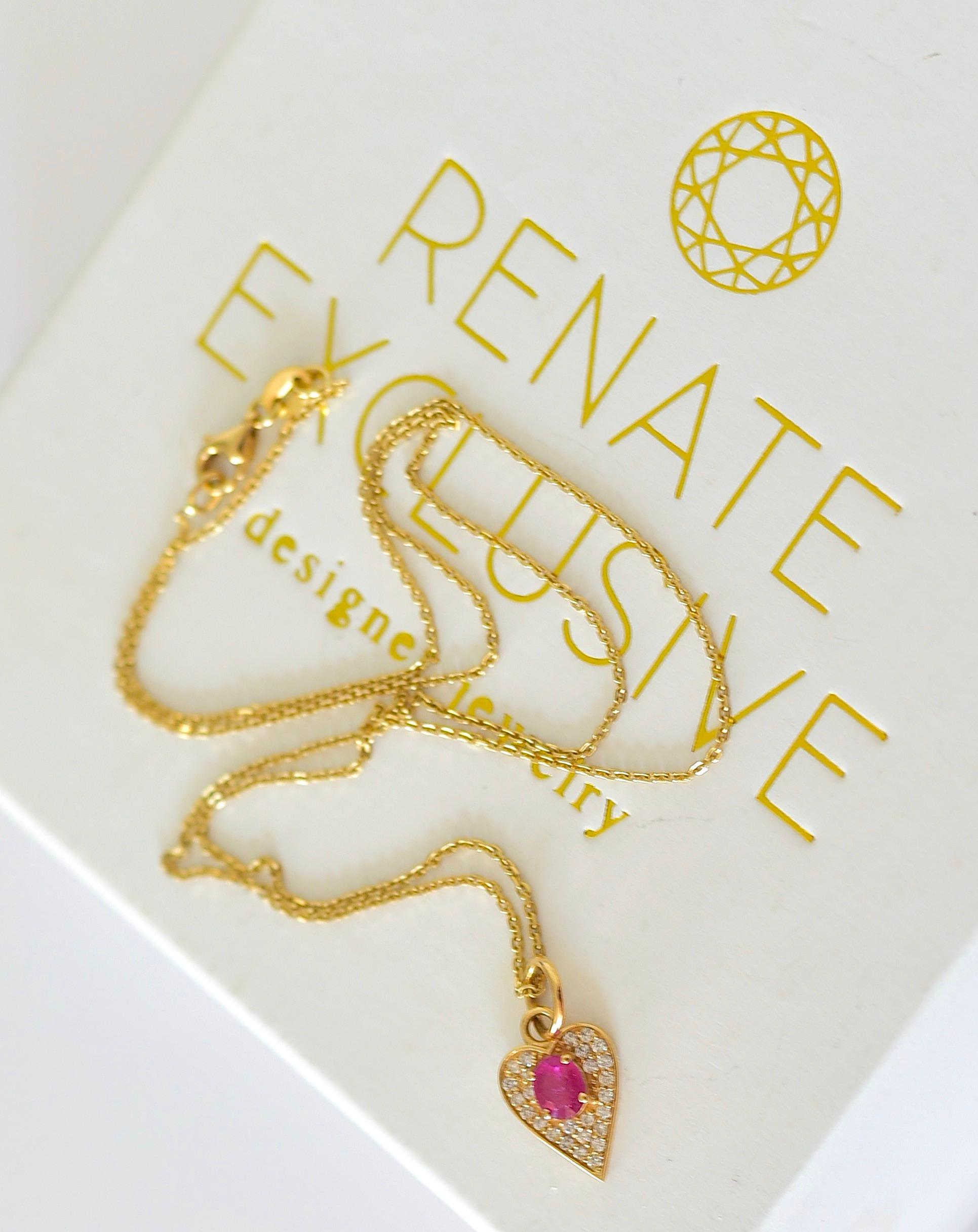 Bead 14K Solid Yellow Gold, Ruby and Diamond Accents Necklace.