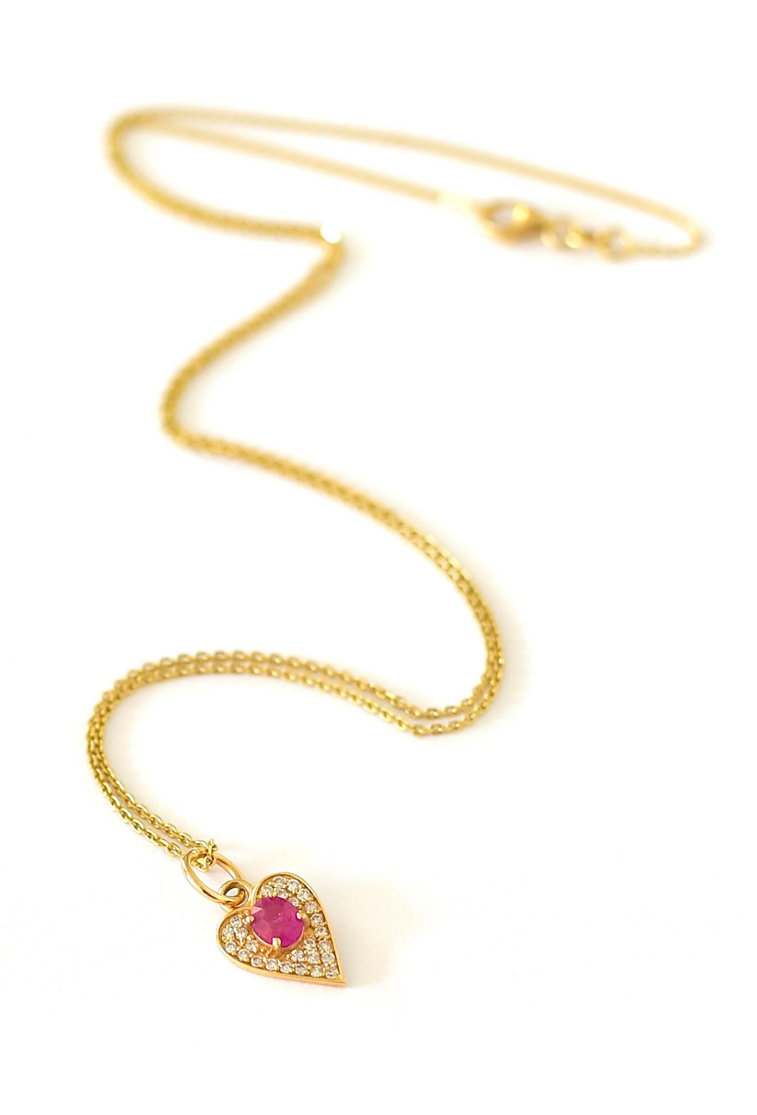 14K Solid Yellow Gold, Ruby and Diamond Accents Necklace. In New Condition In Astoria, NY