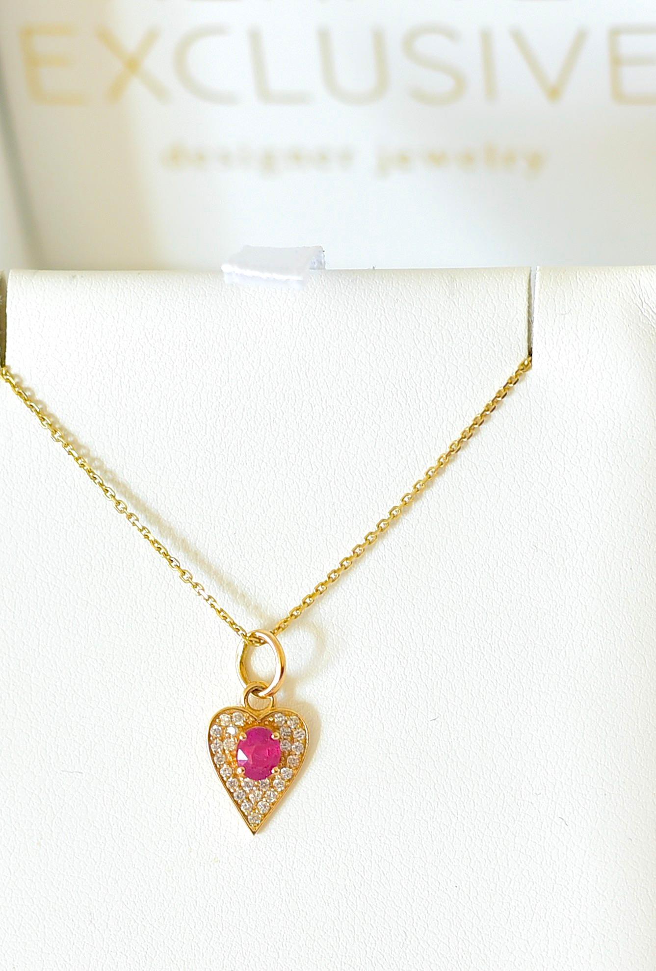 Women's 14K Solid Yellow Gold, Ruby and Diamond Accents Necklace.