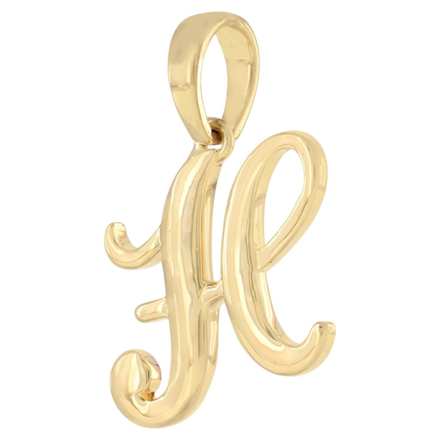 14K Solid Yellow Gold Script Letter K Initial Pendant Charm Jewelry for Gift