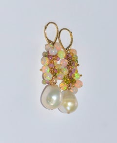 Pendientes de Oro Amarillo Macizo de 14K, Perla del Mar del Sur y Zafiro