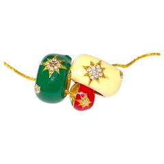 14k Solid Yellow Gold Starburst Star Diamond Accent Enamel Necklace