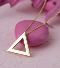 14k Solid Yellow Gold Triangle Geometric Necklace Dainty Minimalist Necklace.