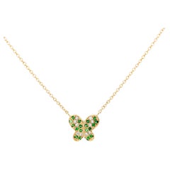 14k Solid Yellow Gold Tsavorite Butterfly Charm Floating Pendant Necklace