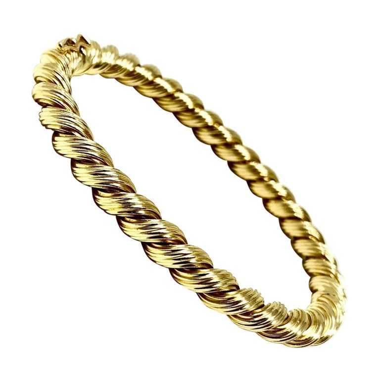 14 Karat Solid Yellow Gold Twisted Bangle Bracelet For Sale at 1stDibs