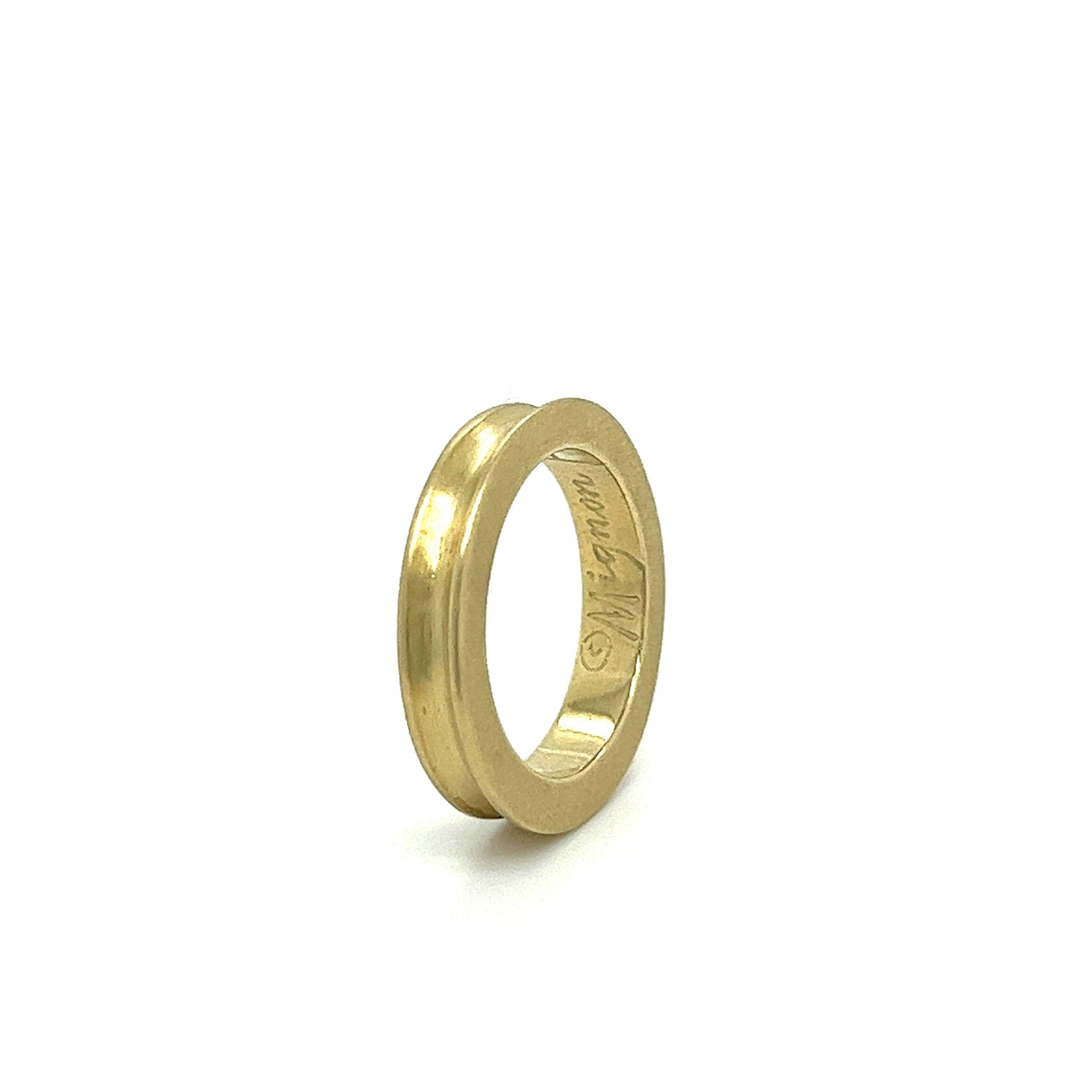 Modern 14k Solid Yellow Gold Uneven Curved Ring in Brushed Gold Mignon Faget Signed For Sale