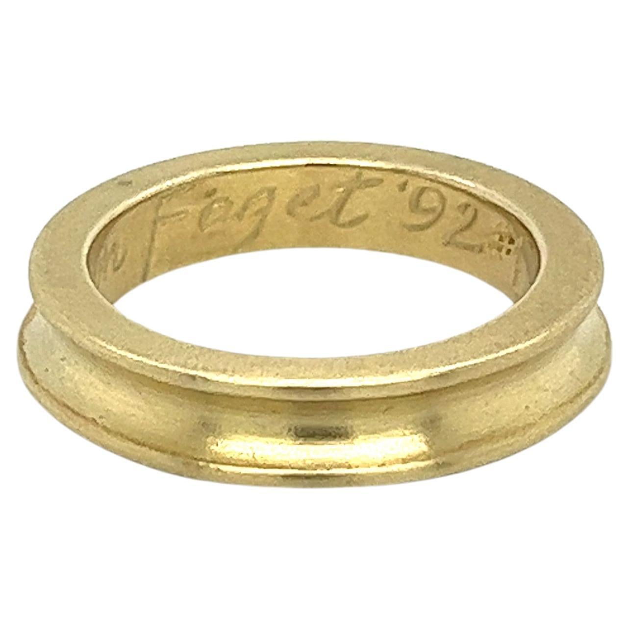 14k Solid Yellow Gold Uneven Curved Ring in Brushed Gold Mignon Faget Signed For Sale