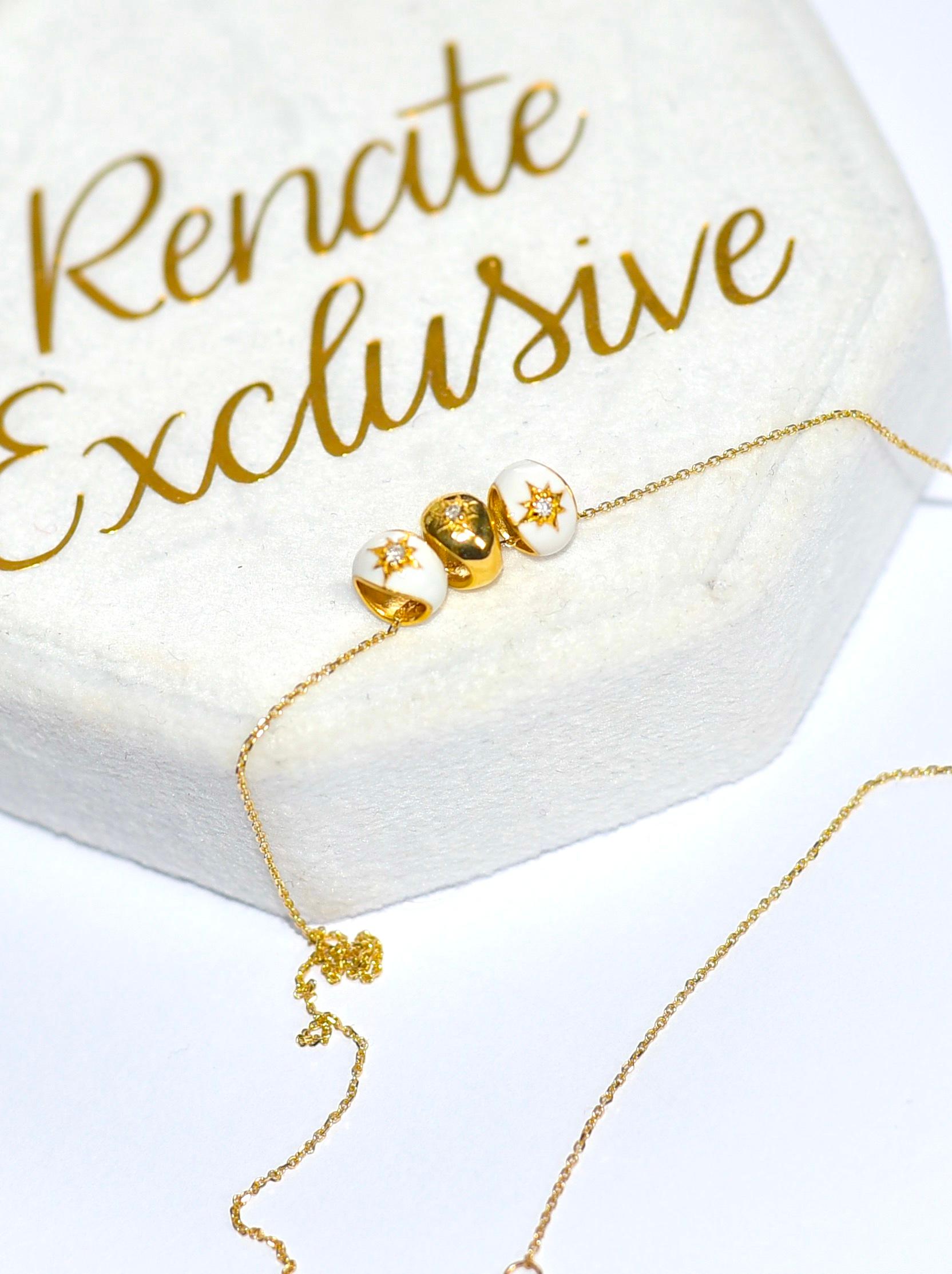 Collier en or jaune massif 14k, émail blanc, étoile en étoile avec accents de diamants Neuf - En vente à Naples, NY