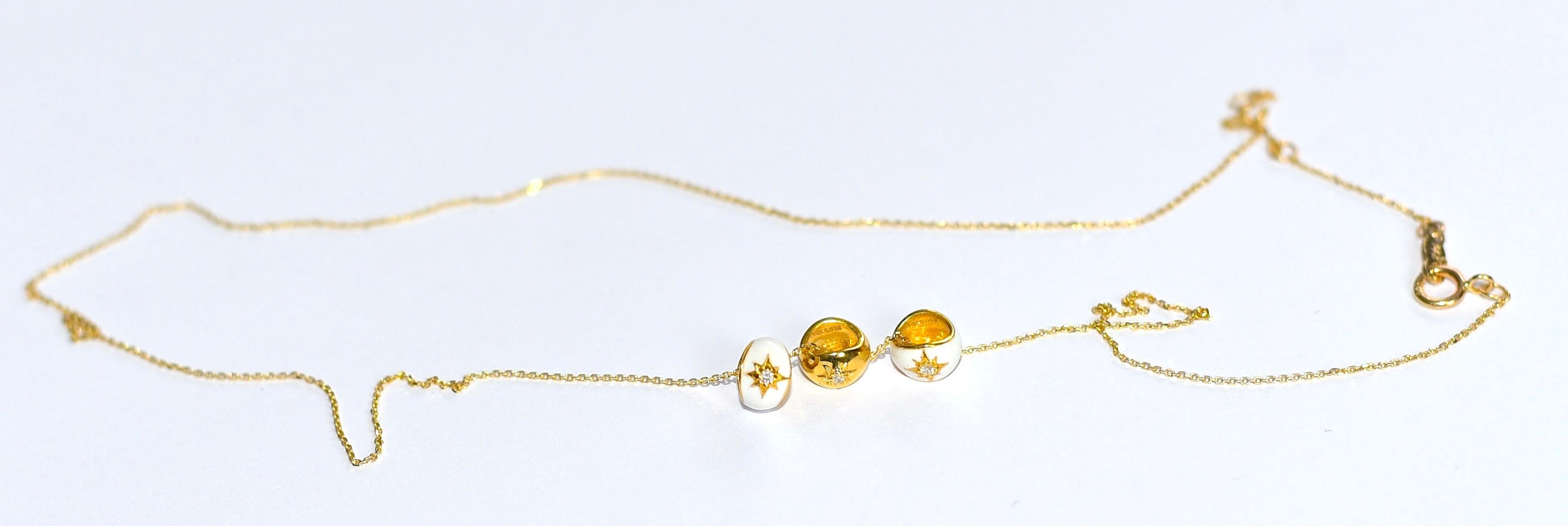 Collier en or jaune massif 14k, émail blanc, étoile en étoile avec accents de diamants Pour femmes en vente