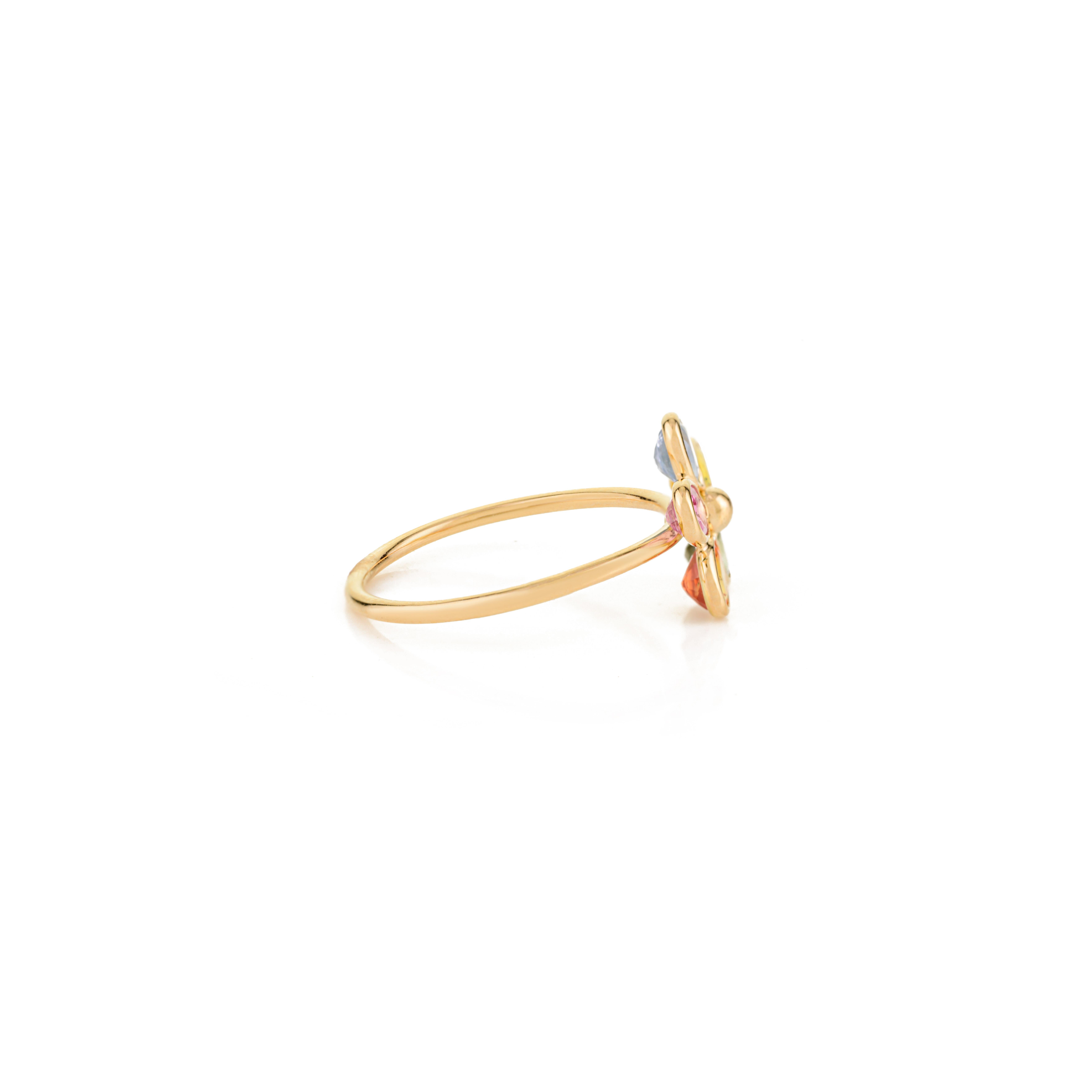 Im Angebot: 14K massivem Gelbgold mit natürlichen Multi-Color Saphir Floral Ring für Frauen () 8