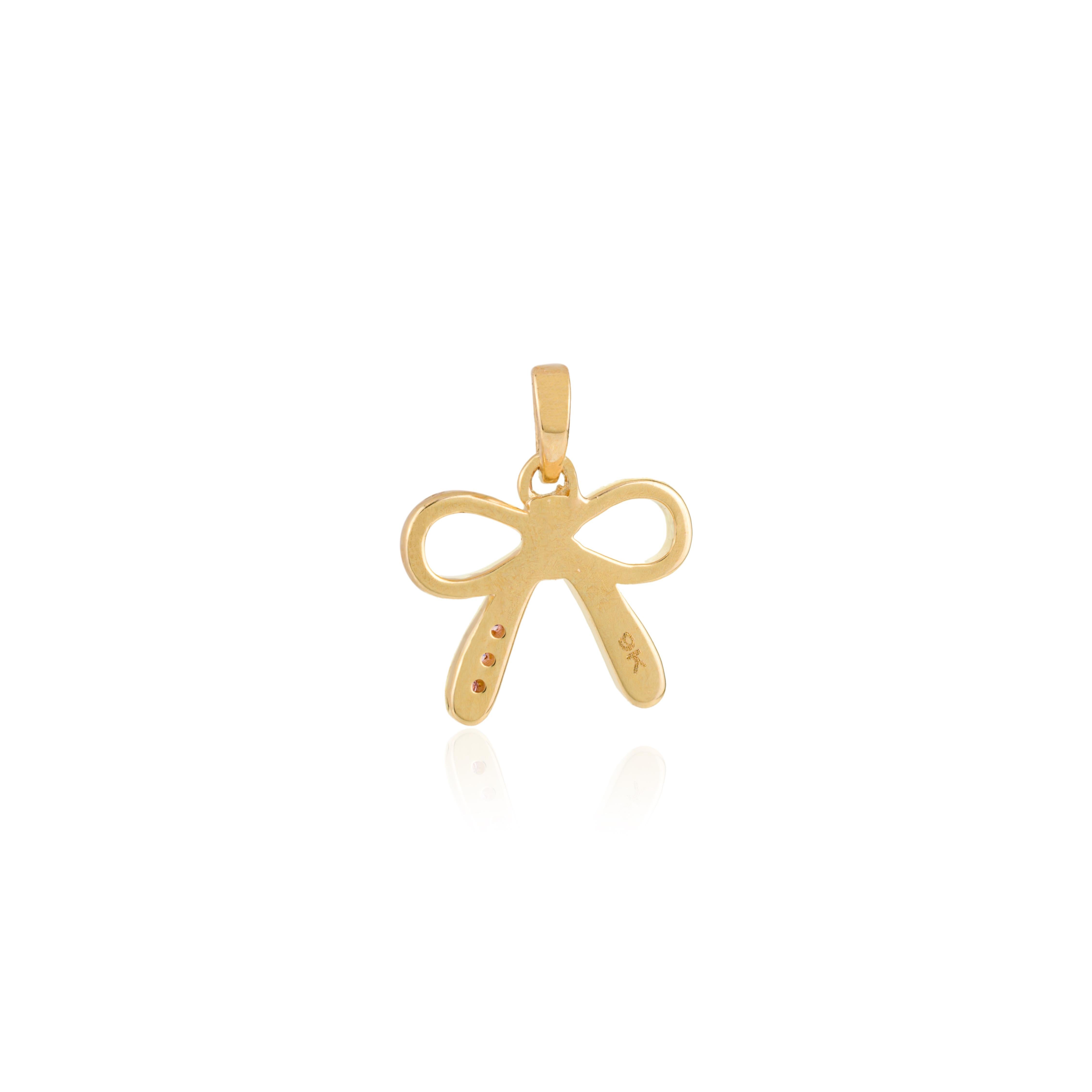 14k Or jaune massif avec saphir rose Charmant pendentif en forme de noeud Cadeau pour Elle Neuf - En vente à New York, NY