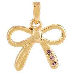 14k Or jaune massif avec saphir rose Charmant pendentif en forme de noeud Cadeau pour Elle