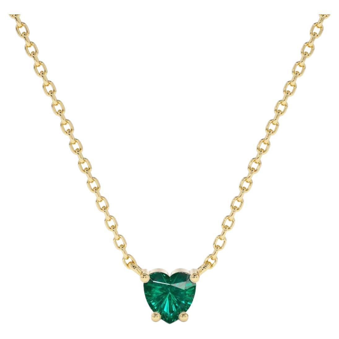 14k Solitaire Heart Emerald Pendant / 14k Gold Layering Emerald Necklace For Sale