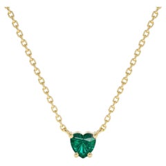 14k Solitaire Heart Emerald Pendant / 14k Gold Layering Emerald Necklace
