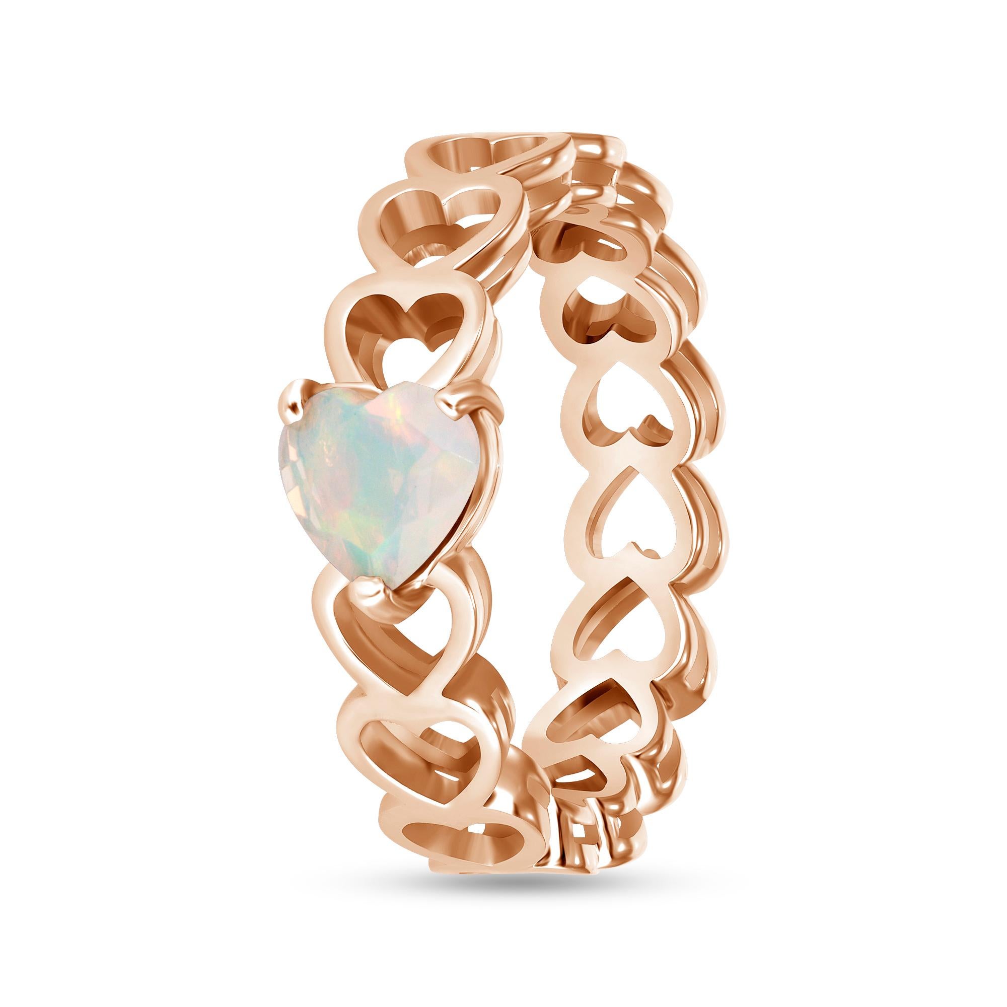 Women's 14K Solitaire White Gold Opal Ring, Size 4 For Sale