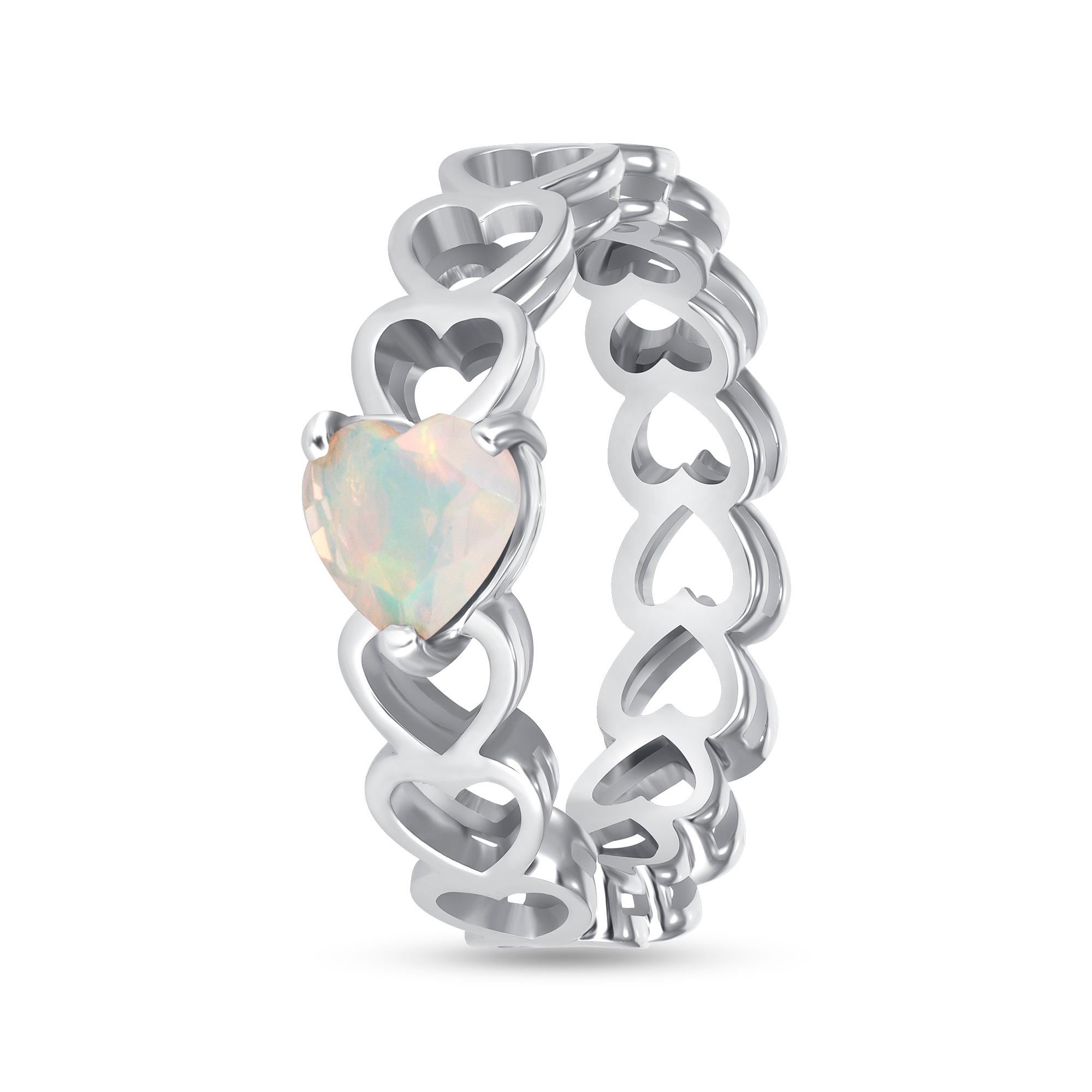 14K Solitaire White Gold Opal Ring, Size 4 For Sale 3