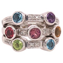 14K Sonia B Designs Gemstone and Diamond 3-Row Ring White Gold
