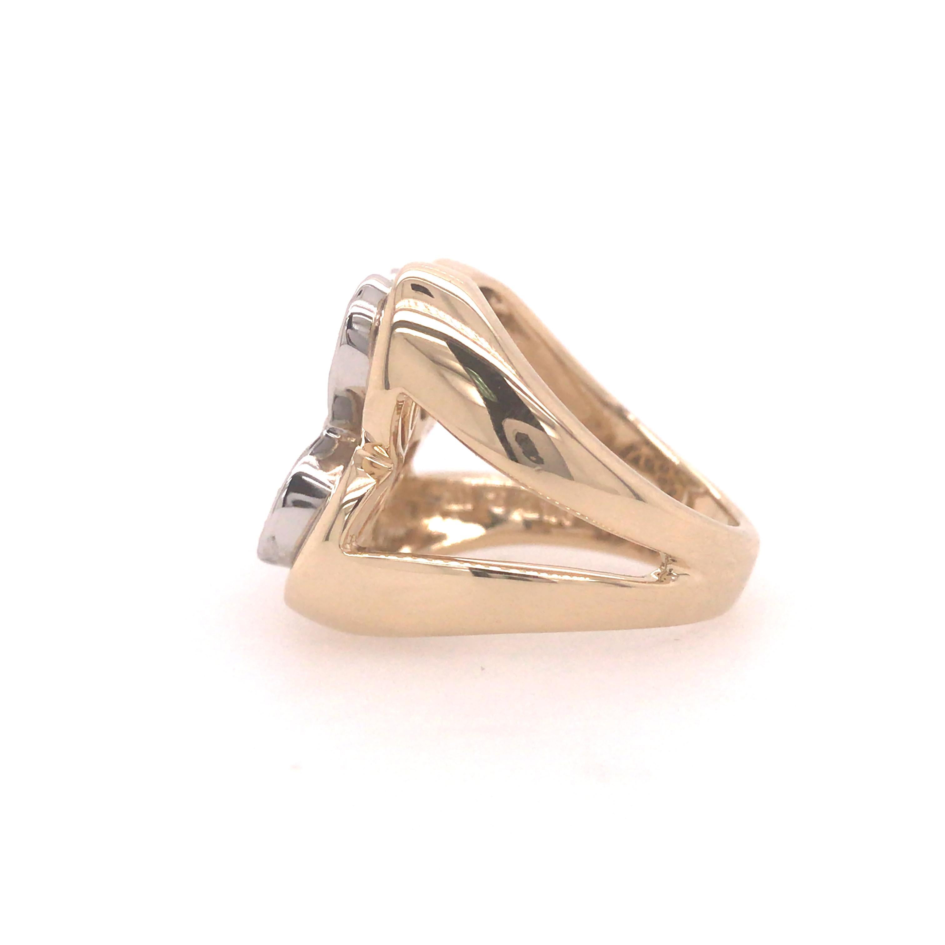 14k Sonia Bitton Diamond Clover Ring Two-Tone Gold In Good Condition In Boca Raton, FL