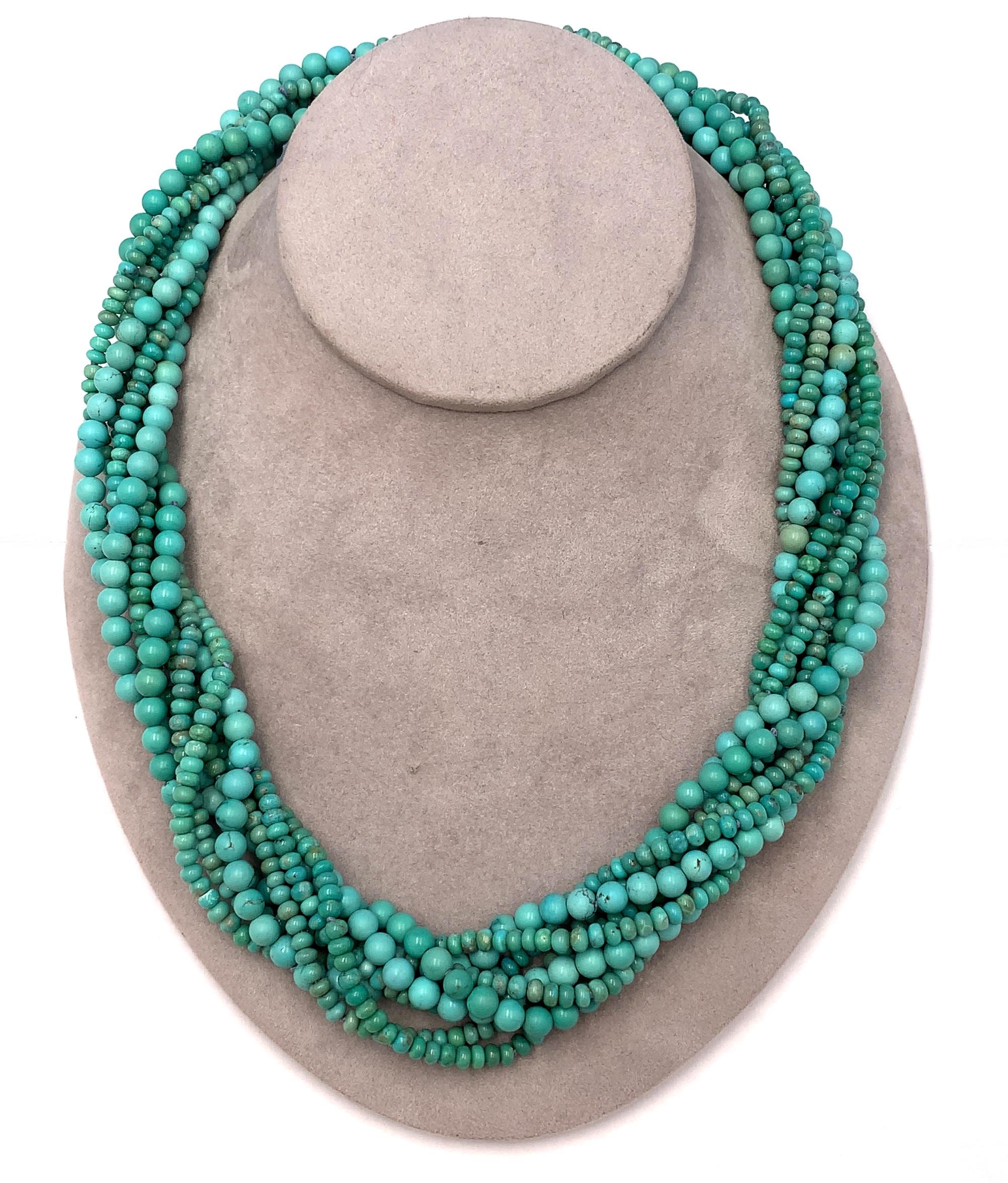Bead 14K Sonora Turquoise Torsade Necklace For Sale