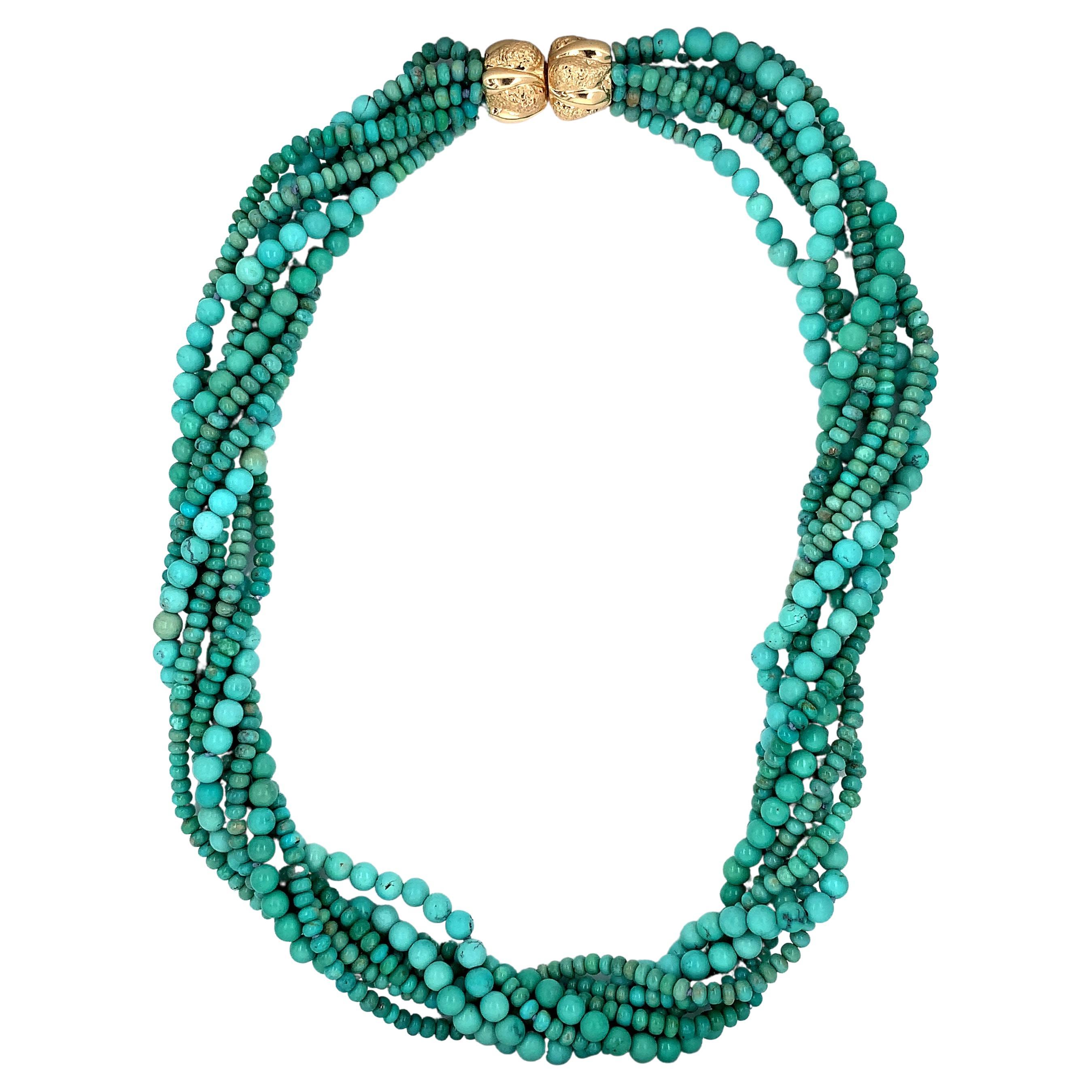 14K Sonora Turquoise Torsade Necklace For Sale