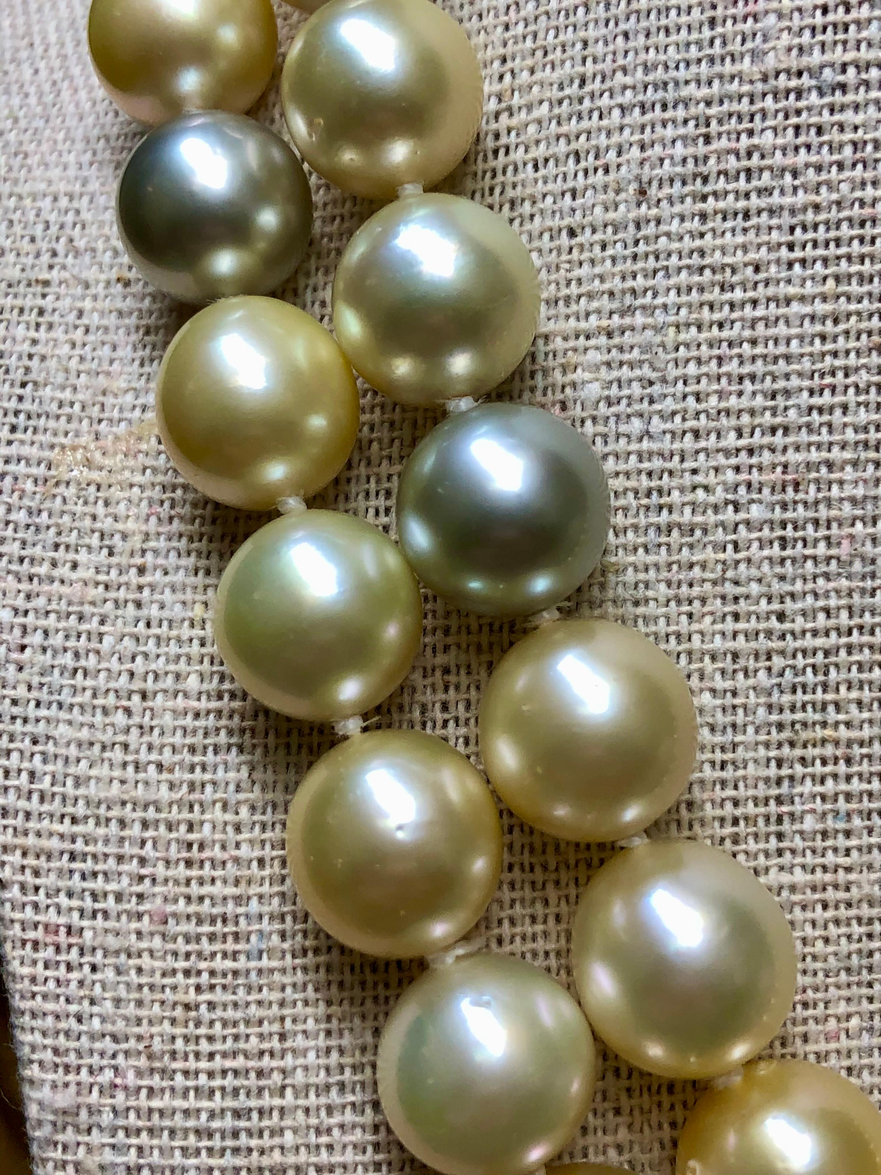 14k South Sea Pearl Double Strand Multicolor Necklace In Good Condition In Winter Springs, FL