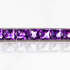 14K White Gold Square-Cut Amethyst Line Bracelet