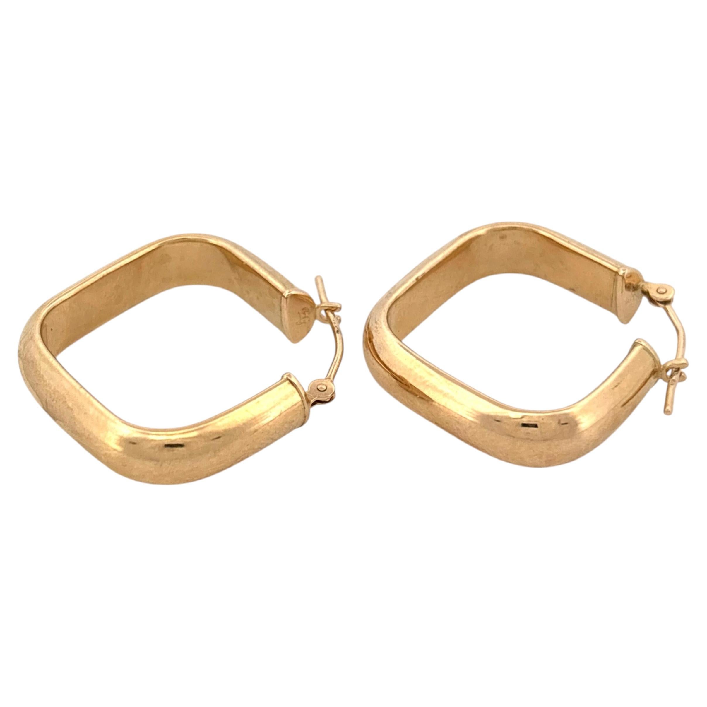14K Yellow Gold Square Hoop Earrings, Modern Design